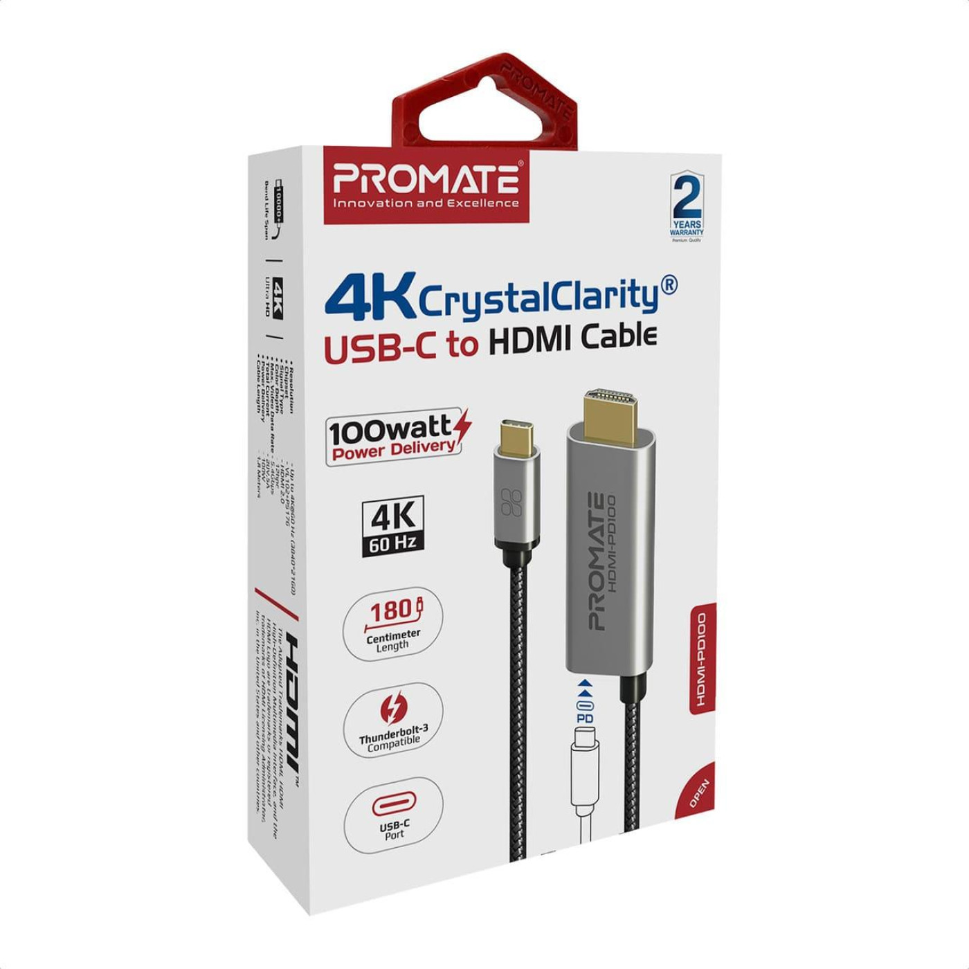 Кабель Promate HDMI-USB Type C V 2.0 1.8 м (hdmi-pd100.grey)
