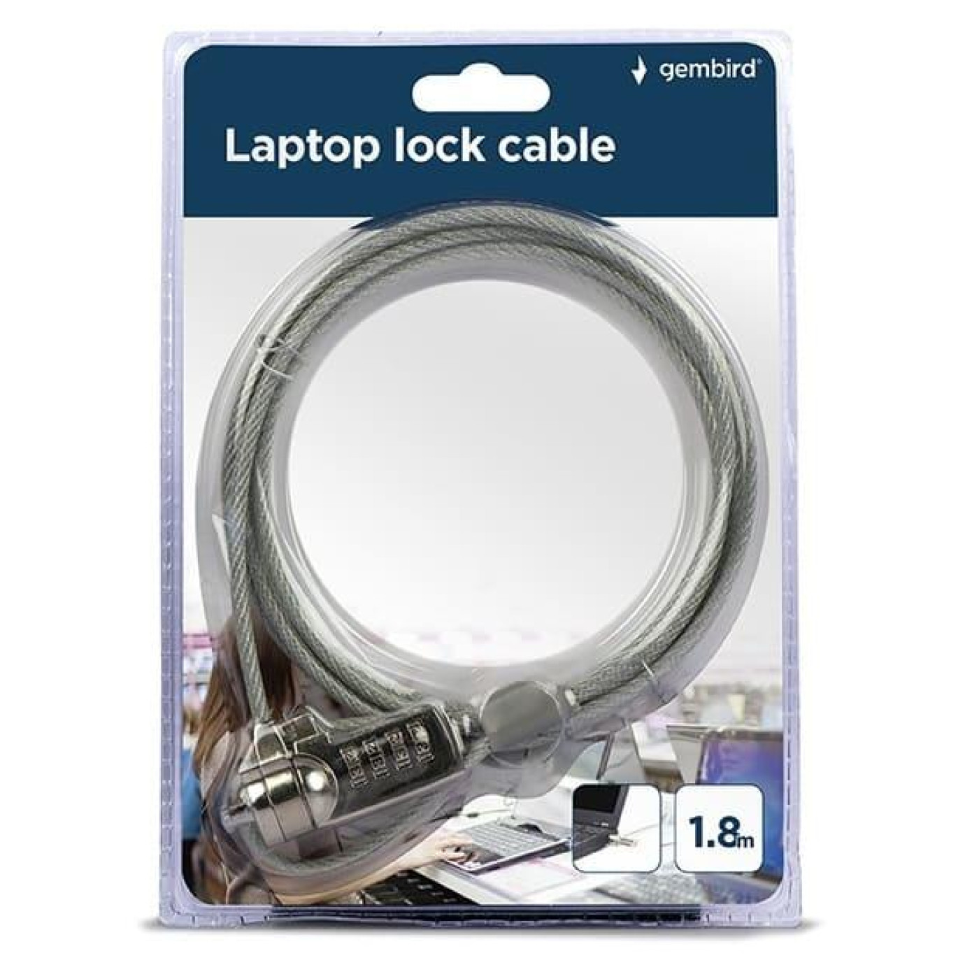 Замок для ноутбука Gembird LK-CL-01, кодовый замок на 4 цифры, длина - 1.8 м, толщина троса - 4 мм