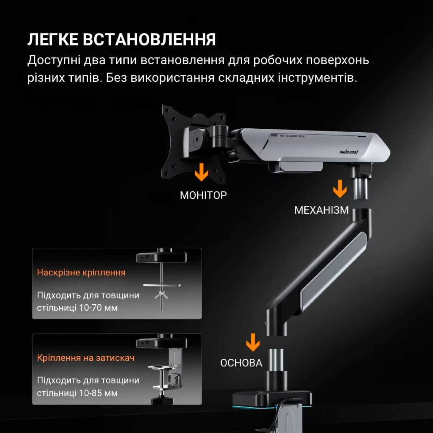 Кронштейн Anda Seat Stealth Pro II RGB 17''-42'' Black AD-W-A9X-1S-BB