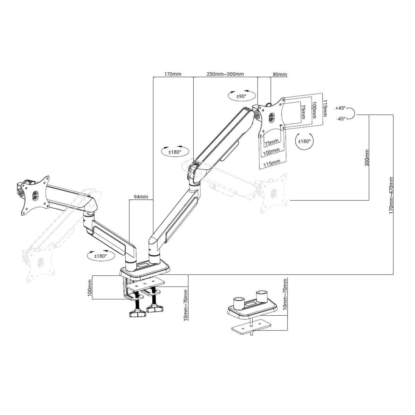 Кронштейн Anda Seat Stealth PRO II Duo 17ъъ-42ъъ Black & White AD-W-A9-2S-BW