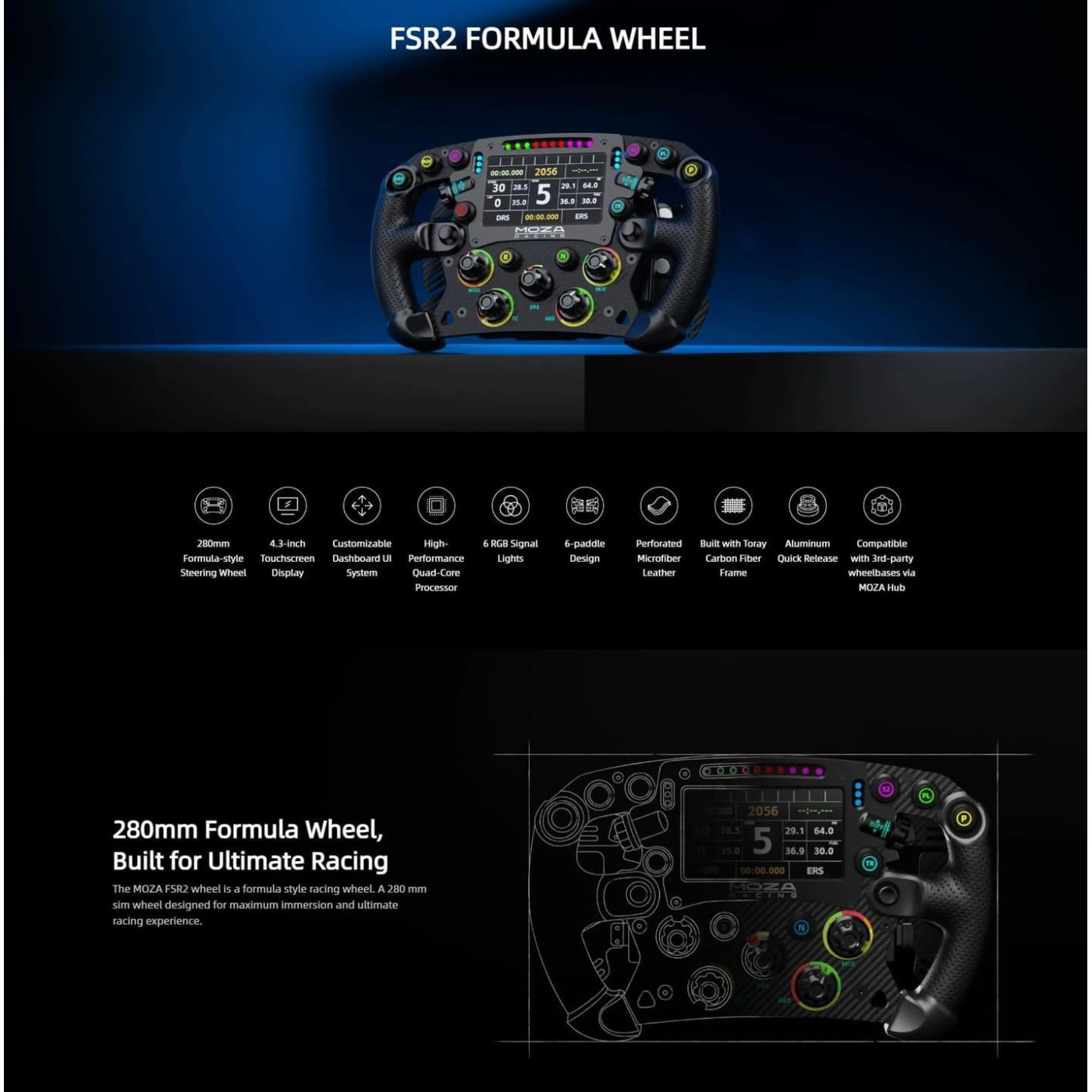 Руль MOZA Racing FSR V2 Formula for PC Экран 4.3