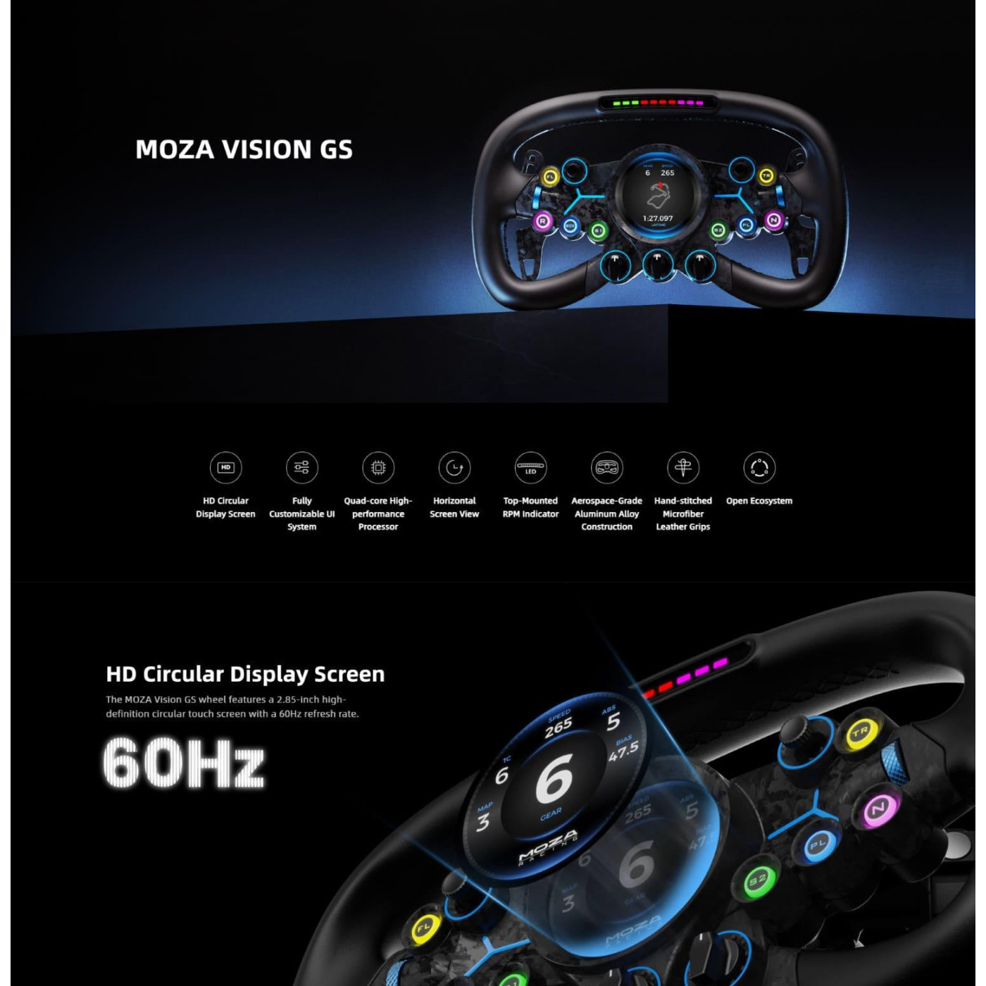 Руль MOZA Racing Vision GS Steering Экран 2.8