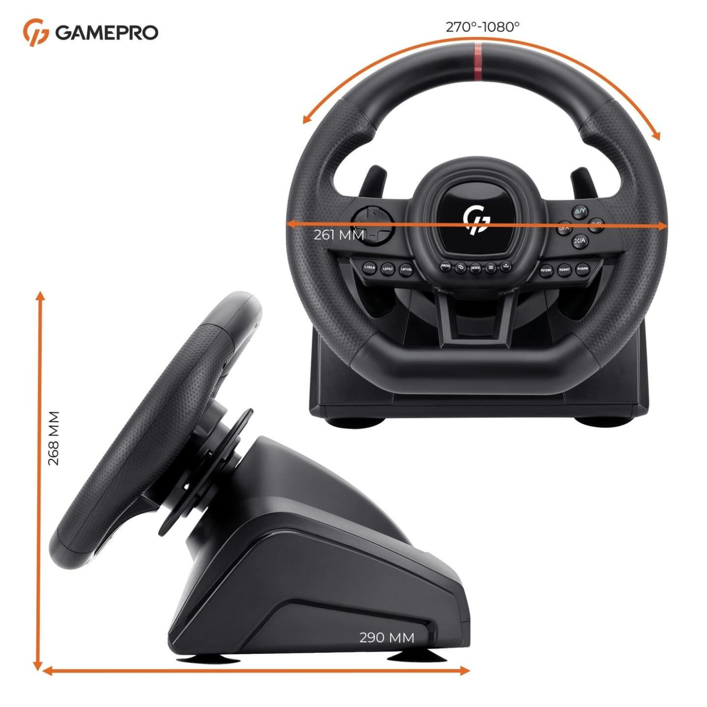 Кермо і педалі GamePro RW038PM з коробкою передач PC/XBOX/SWITCH/PS3/PS4
