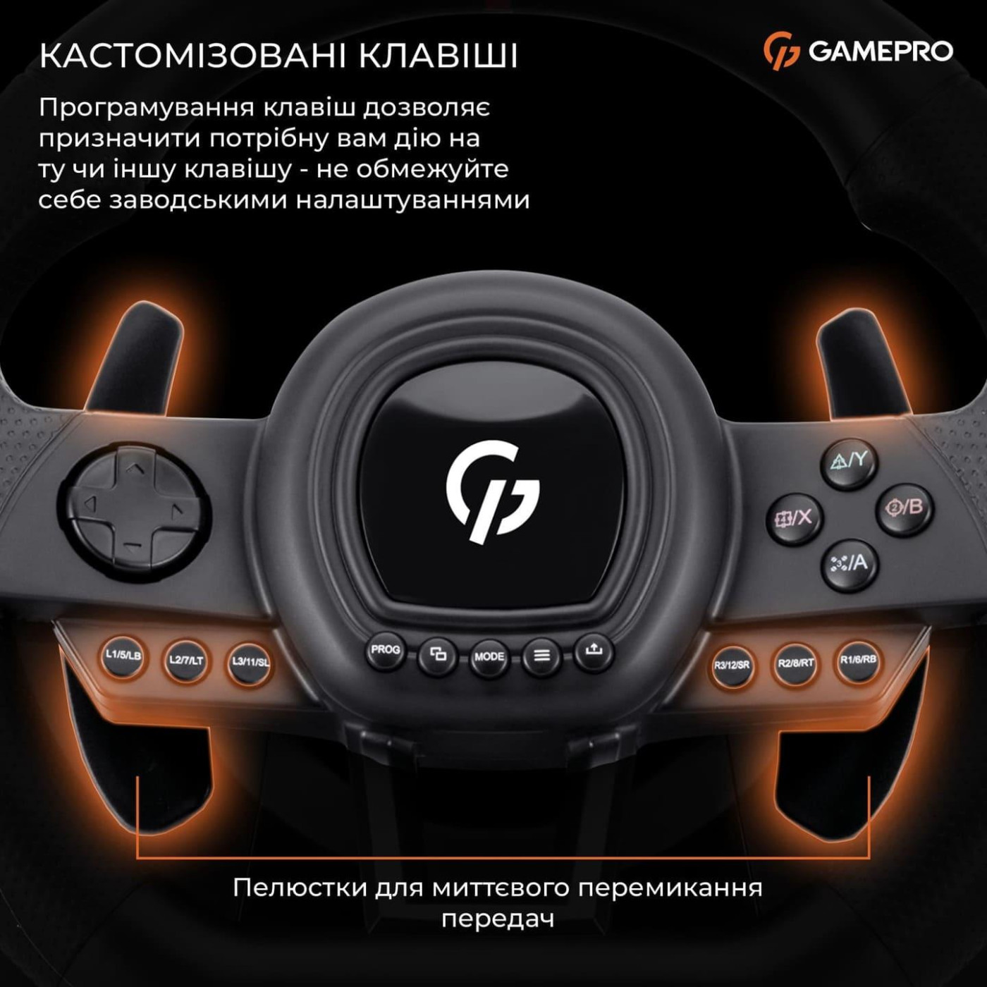 Кермо і педалі GamePro RW038PM з коробкою передач PC/XBOX/SWITCH/PS3/PS4