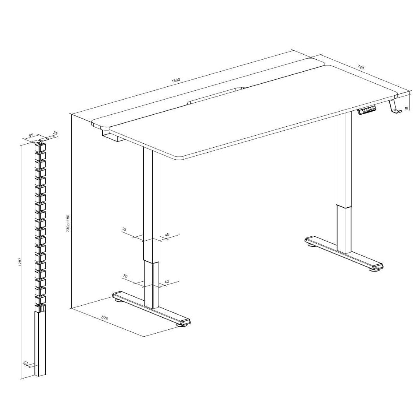 Геймерский стол OfficePro ODE1575DW з електрорегулюванням висоти (ODE1575DW)