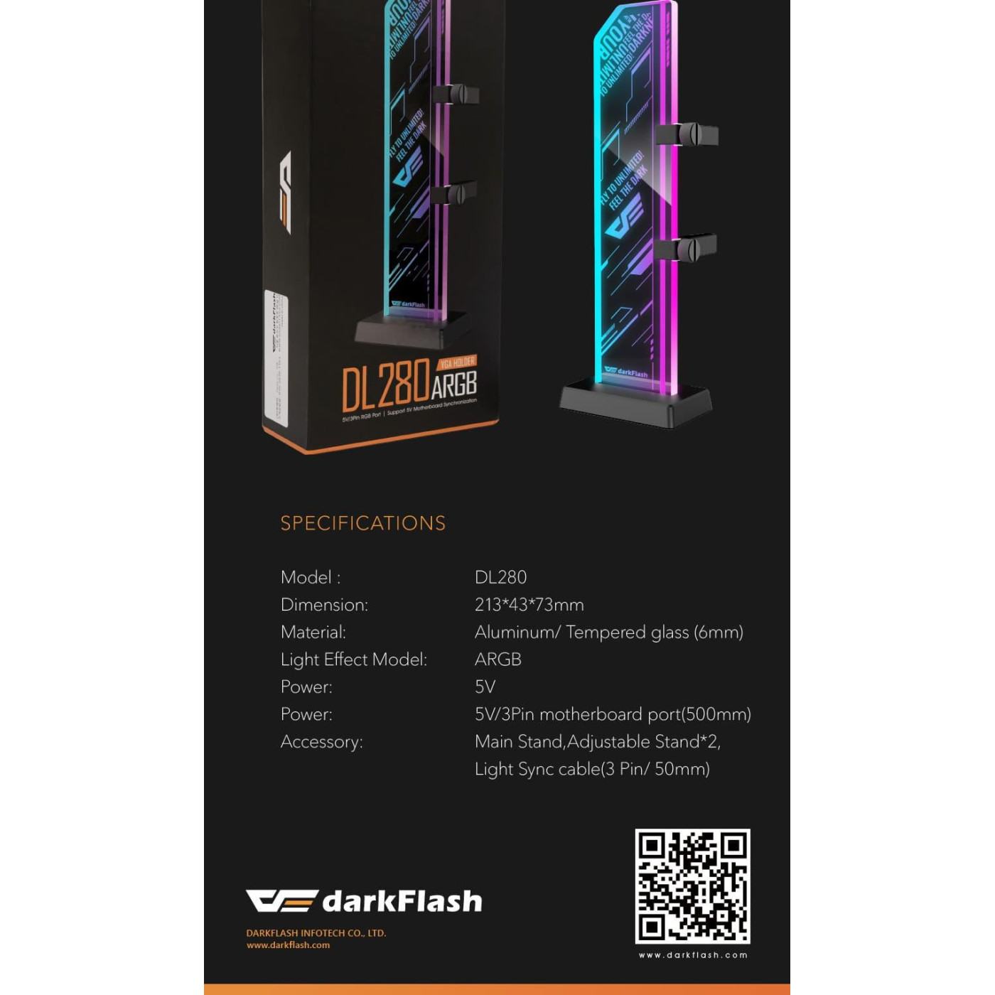 Підставка для відеокарти Darkflash DL280 ARGB 5V/3PIN (DL280)