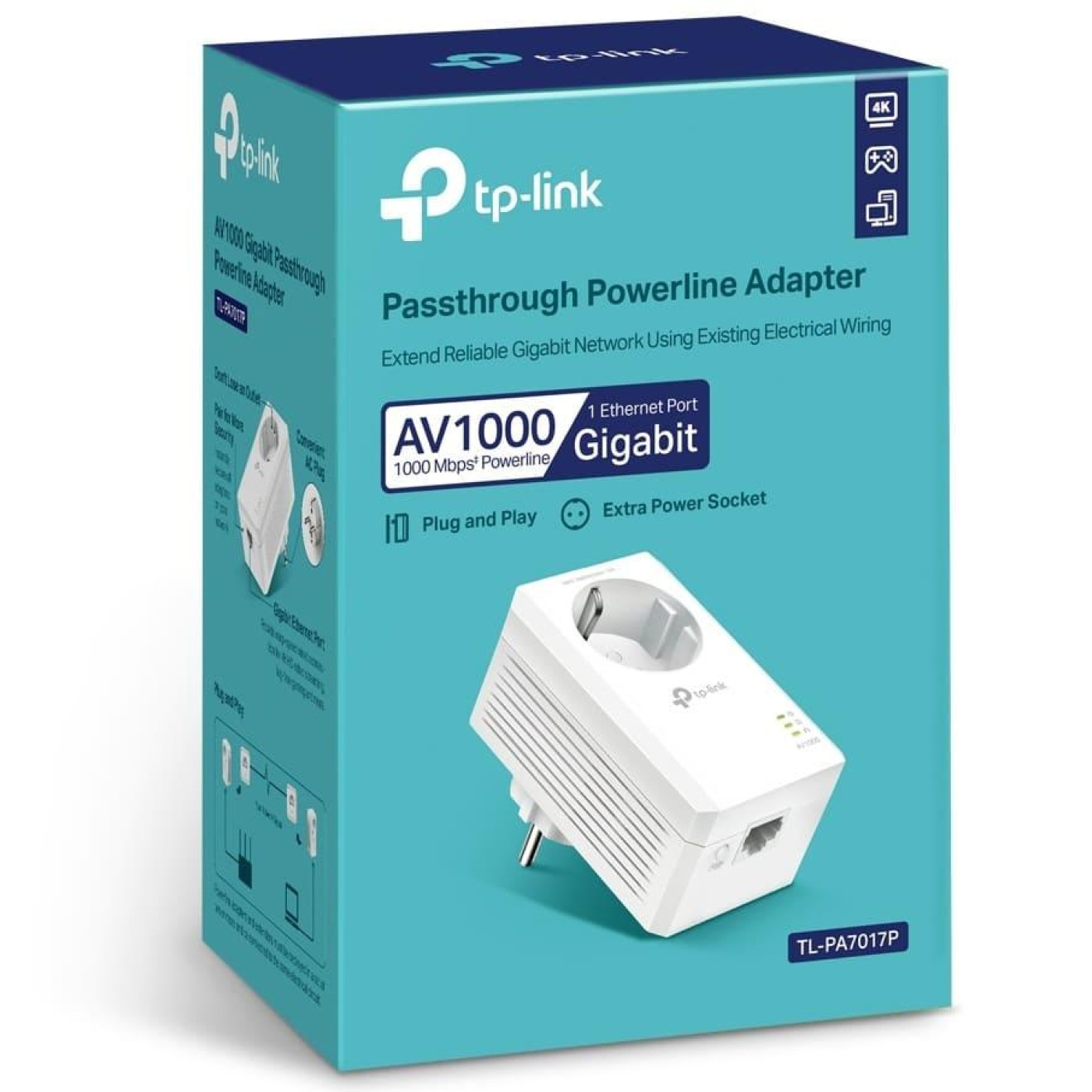 Адаптер Powerline TP-Link Powerline TL-PA7017P AV1000, 1xGE, Розетка (TL-PA7017P)
