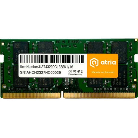 Модуль пам'яті ATRIA DDR4 16Gb 3200MHz sodimm UAT43200CL22SK1/16 (UAT43200CL22SK1/16)
