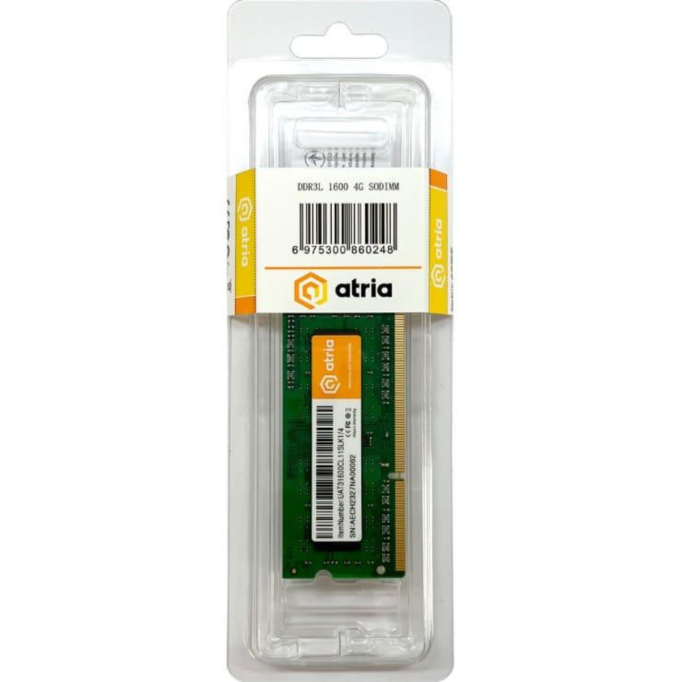 Модуль памяти ATRIA DDR3 4GB 1600MHz sodimm 1.35V UAT31600CL11SLK1/4 (UAT31600CL11SLK1/4)
