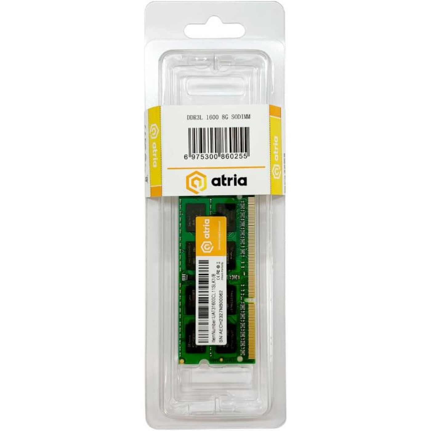 Модуль памяти ATRIA DDR3 8GB 1600MHz sodimm 1.35V UAT31600CL11SLK1/8 (UAT31600CL11SLK1/8)