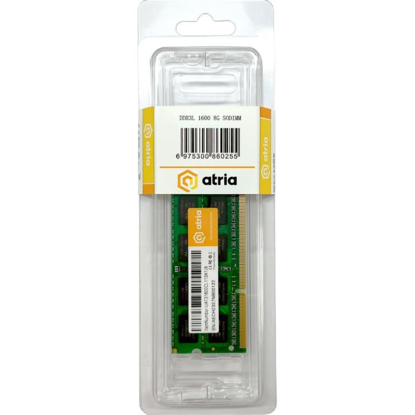 Модуль памяти ATRIA DDR3 8GB 1600MHz sodimm UAT31600CL11SK1/8 (UAT31600CL11SK1/8)