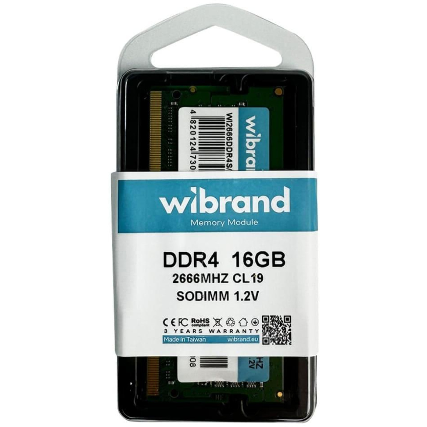 Модуль памяти Wibrand DDR4 16GB 2666MHz CL19 SODIMM (WI2666DDR4S/16GB)