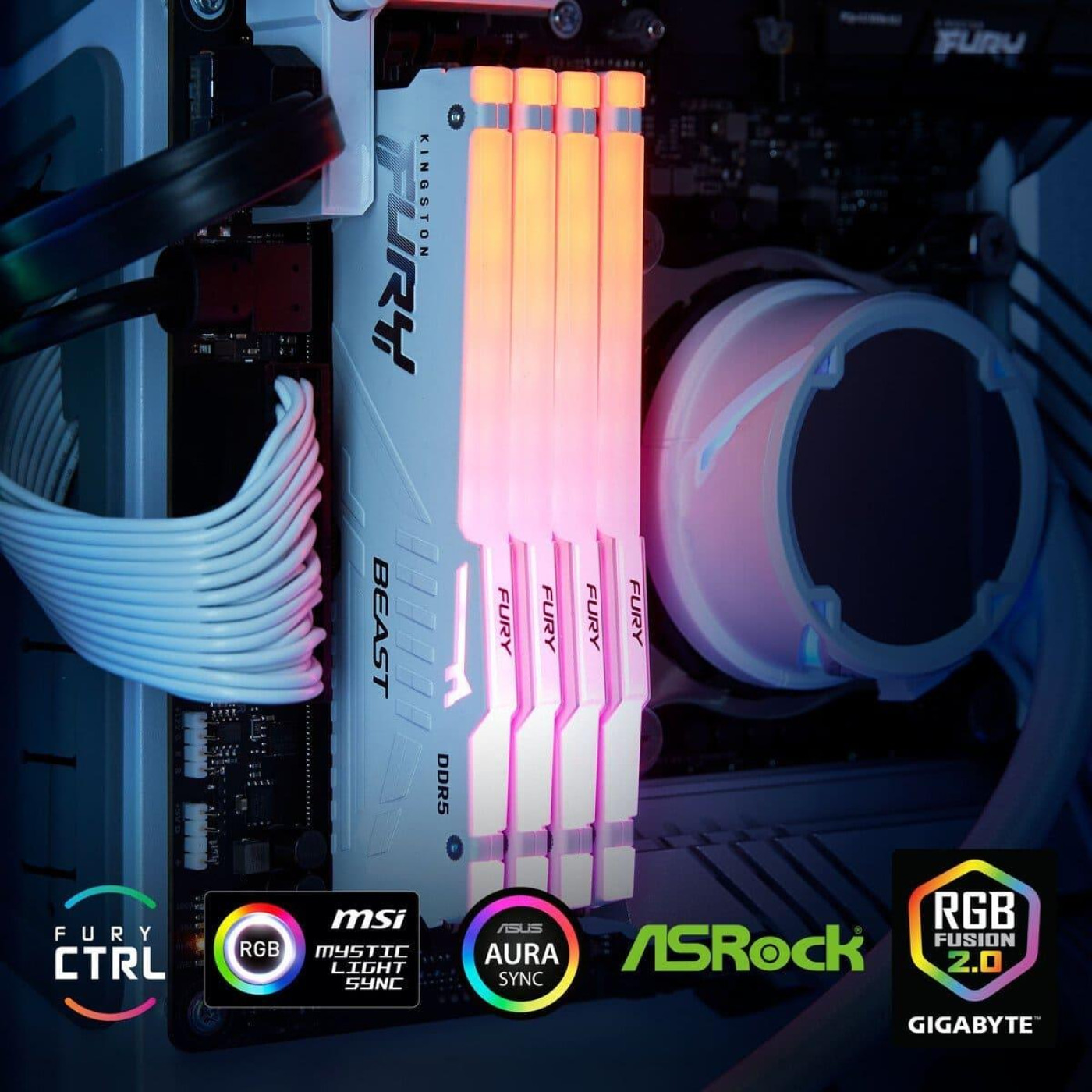 Модуль памяти Kingston Fury DDR5 64GB (2x32) 6000MHz Beast White RGB XMP (KF560C30BWAK2-64)