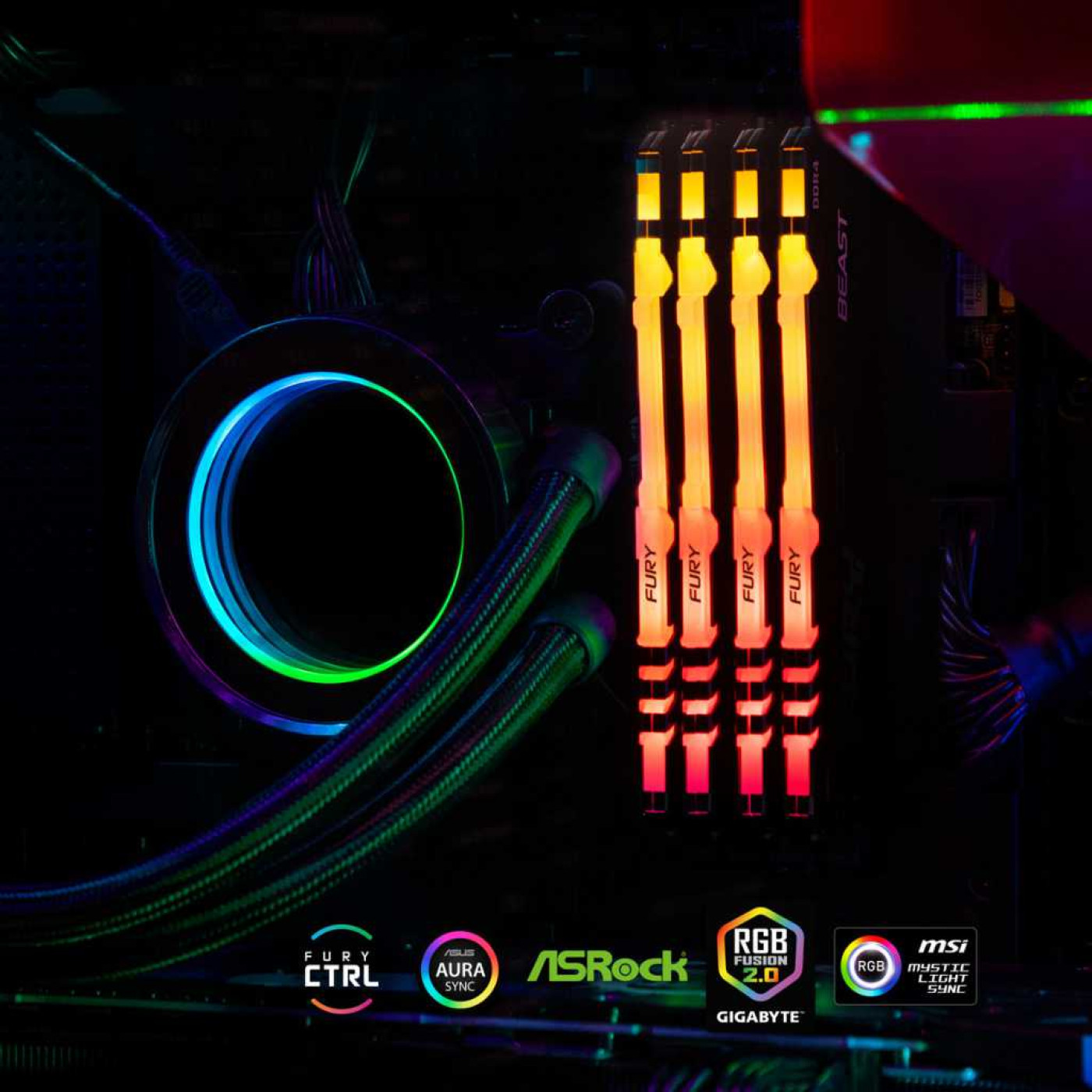 Модуль пам'яті Kingston Fury DDR4 16Gb (2x8) Beast 3200 MHz RGB (KF432C16BBAK2/16) Б/в