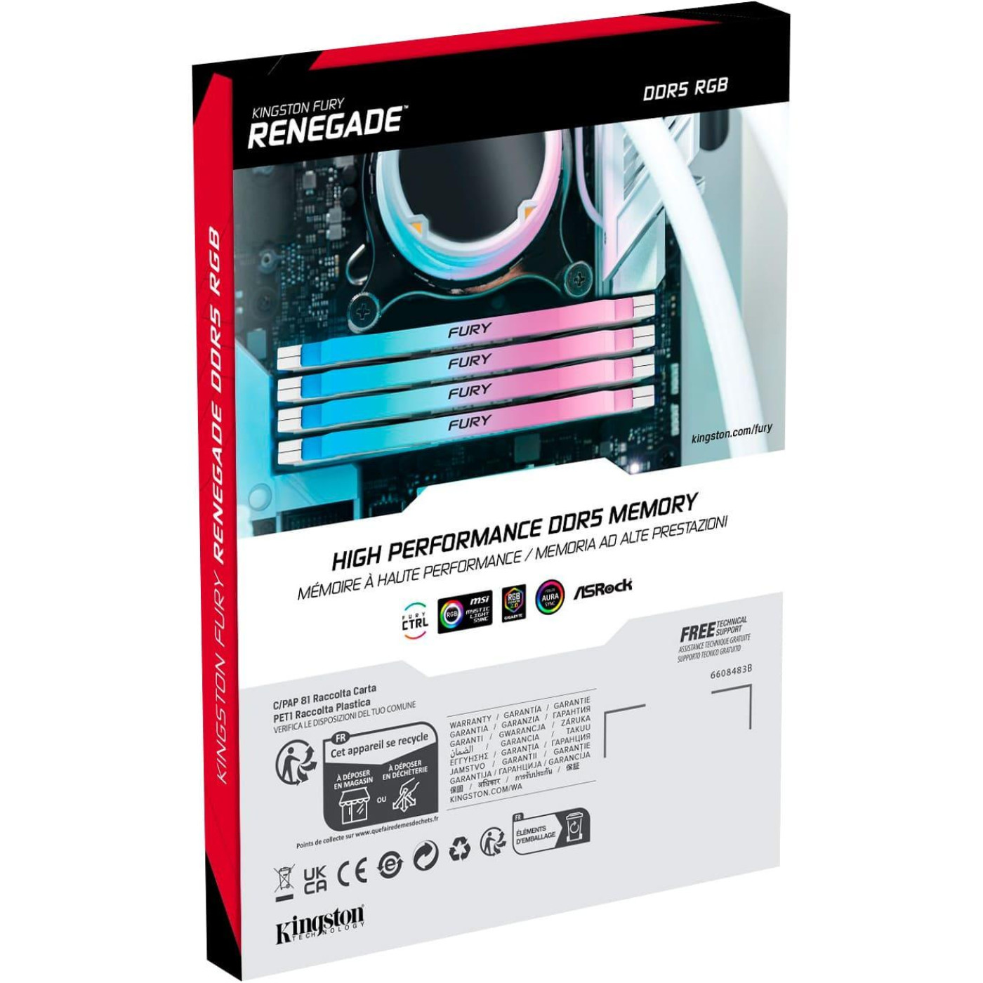 Модуль пам'яті Kingston Fury DDR5 16GB 7600MHz Renegade RGB White XMP (KF576C38RWA-16)