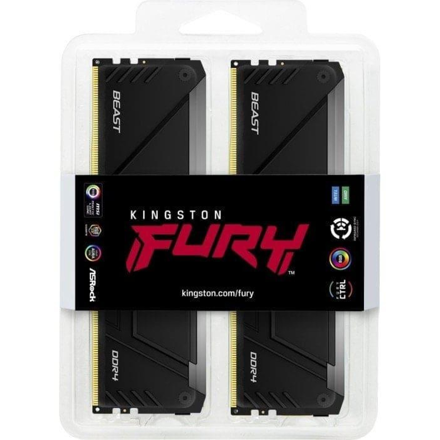 Модуль памяти Kingston Fury DDR4 16GB (2x8) Kingston 3200MHz FURY Beast RGB (KF432C16BB2AK2/16)