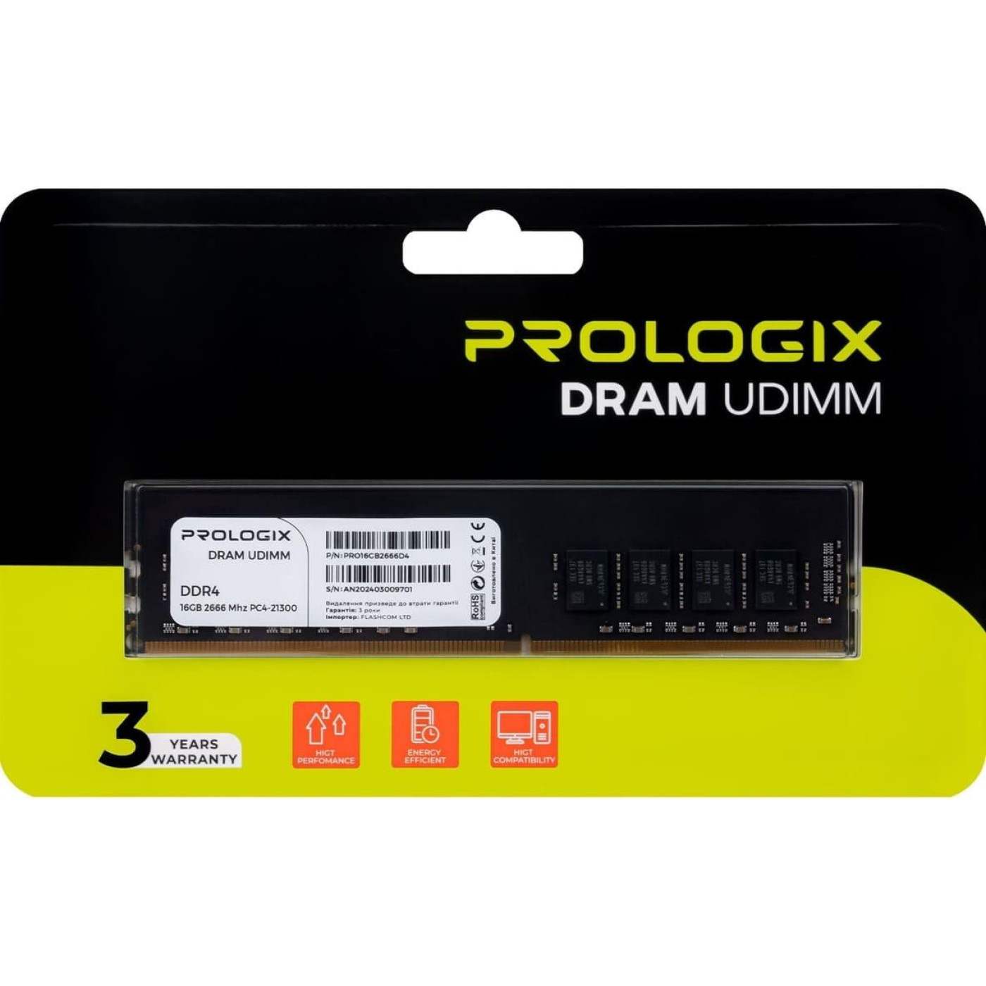 Модуль пам'яті ProLogix DDR4 16GB 2666MHz (PRO16GB2666D4)