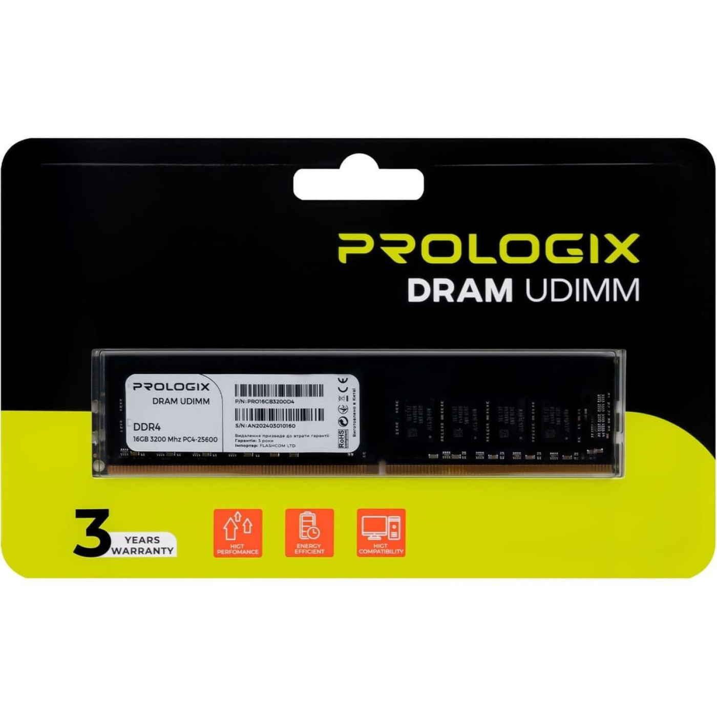 Модуль пам'яті ProLogix DDR4 16GB 3200MHz (PRO16GB3200D4)