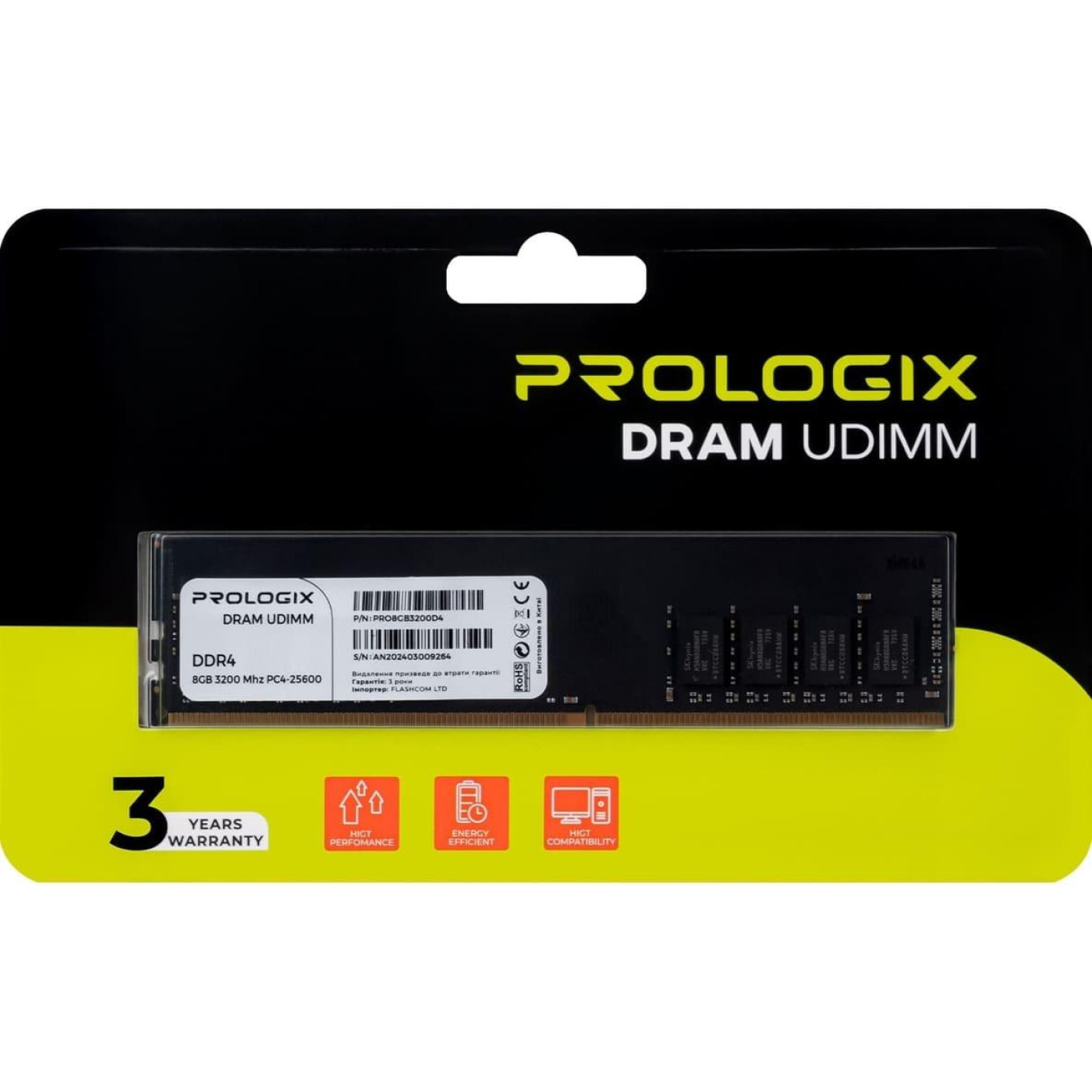 Модуль пам'яті ProLogix DDR4 8GB 3200MHz (PRO8GB3200D4)
