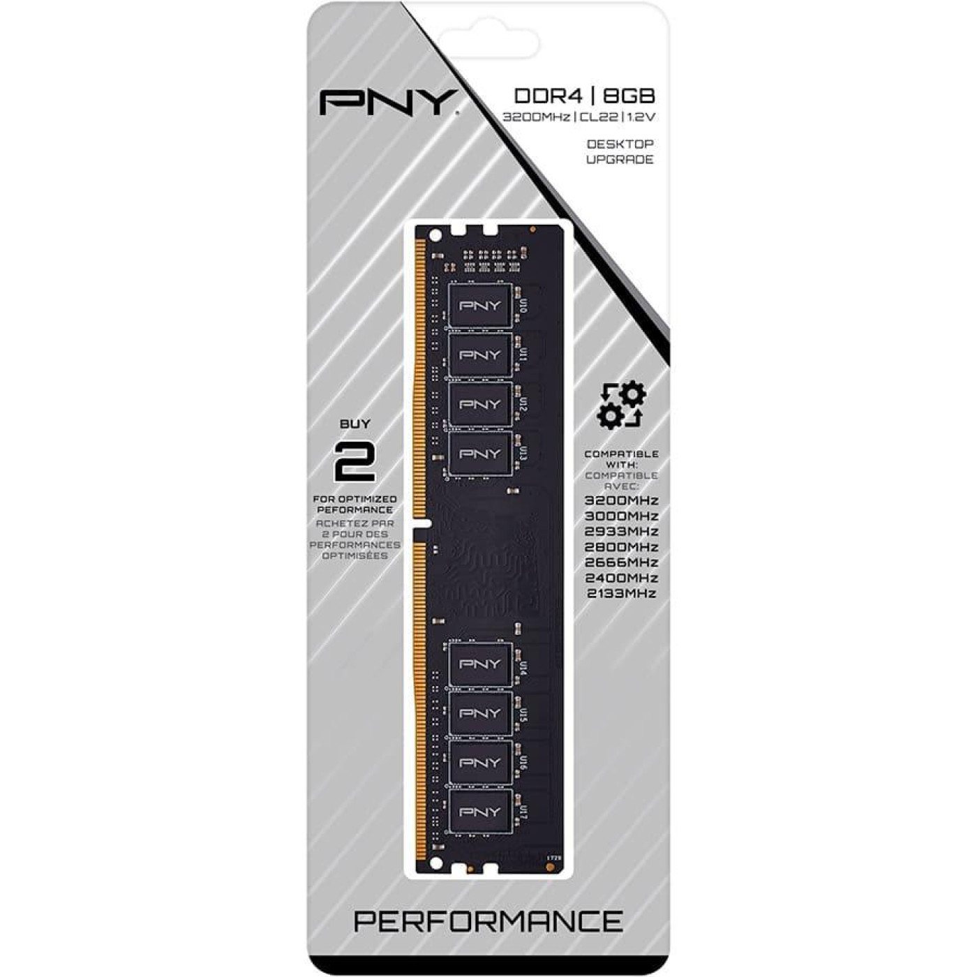 Модуль пам'яті PNY DDR4 8GB PC25600 3200Mhz (MD8GSD43200-SI)