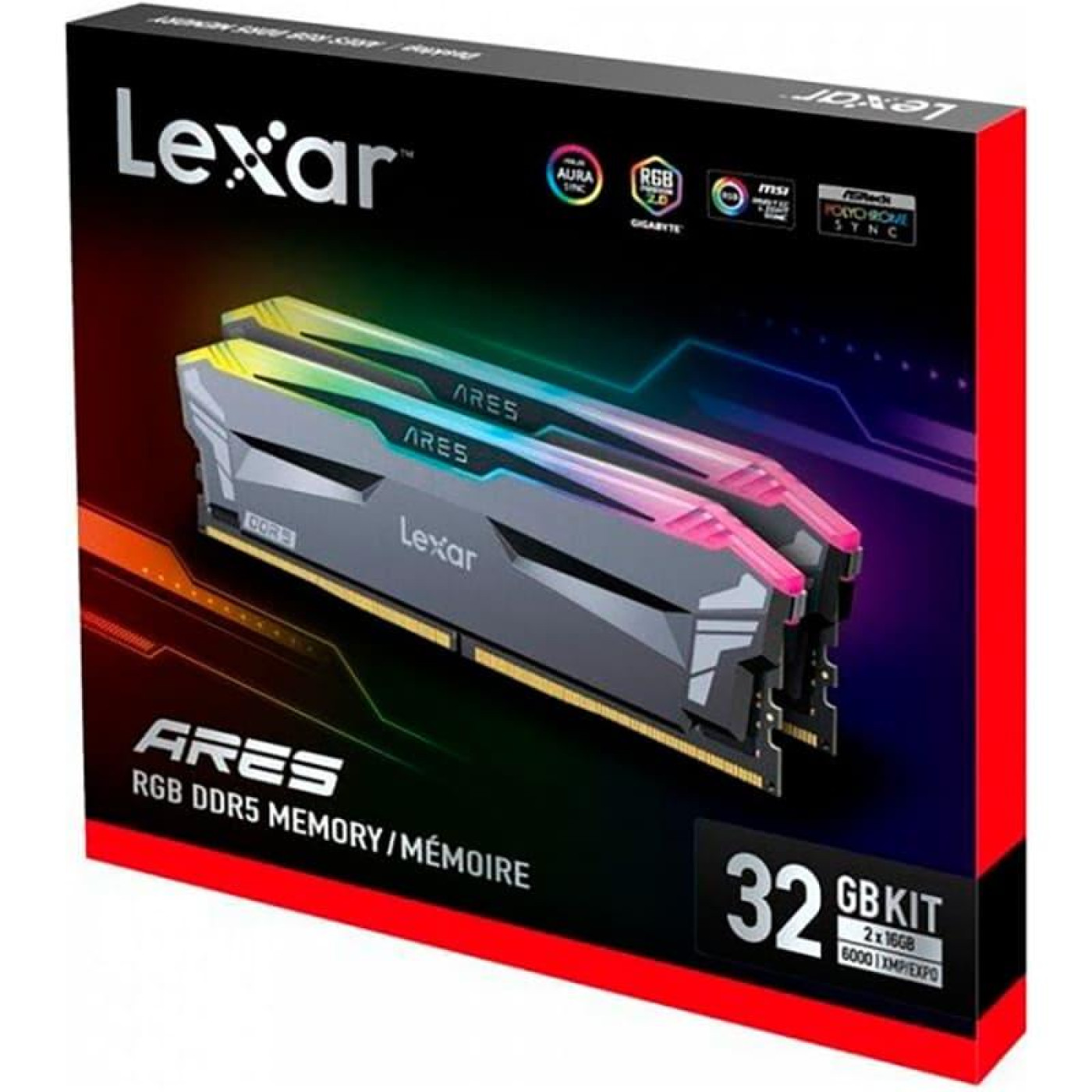 Модуль пам'яті Lexar DDR5 32GB (2x16) Ares 6000MHz RGB Black (LD5BU016G-R6000GDLA) Б/в