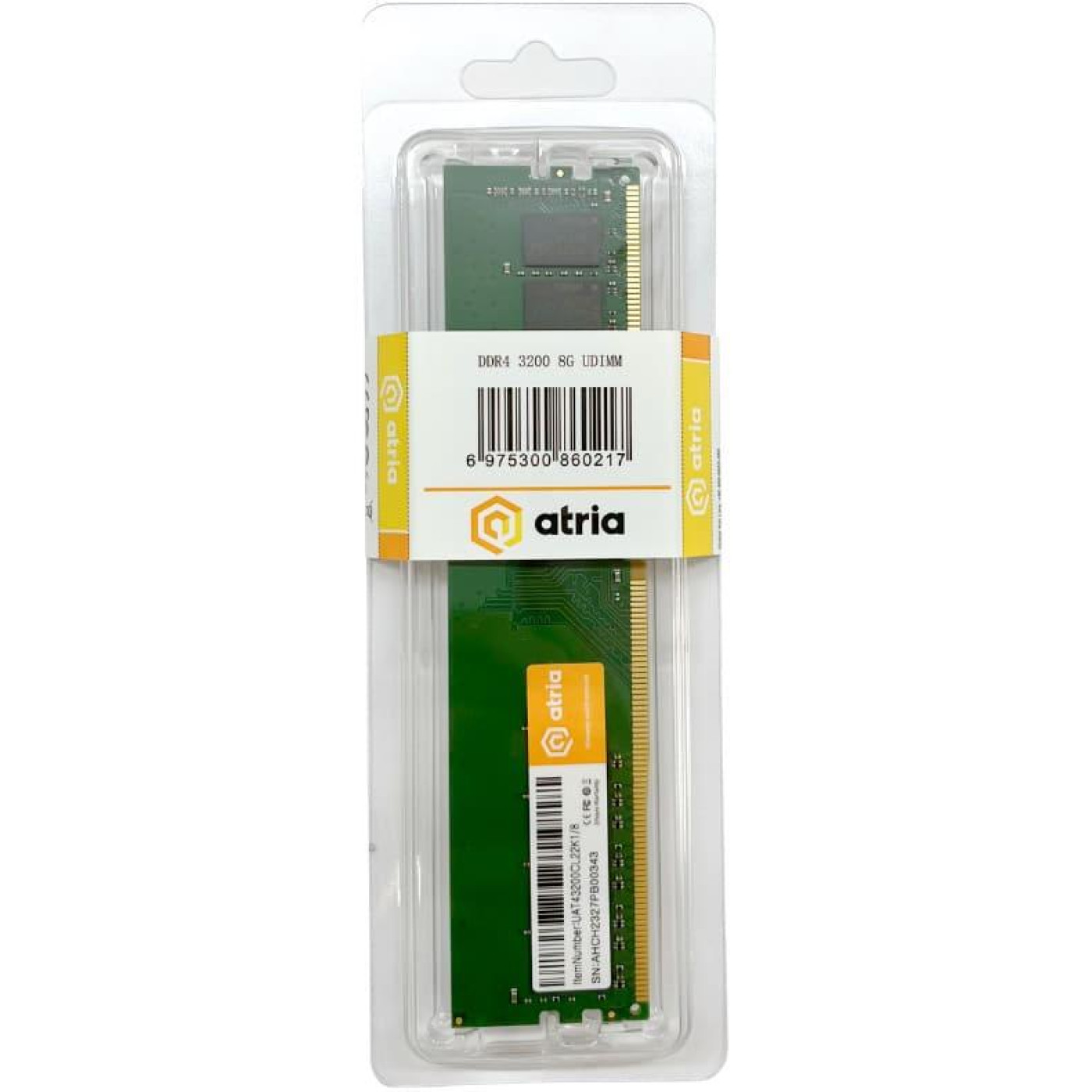 Модуль пам'яті ATRIA DDR4 8Gb 3200MHz UAT43200CL22K1/8 (UAT43200CL22K1/8)
