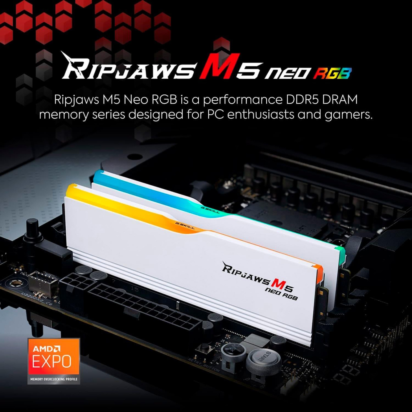 Модуль памяти G.Skill DDR5 96GB (2x48) Ripjaws M5 6000Mhz Neo RGB White AMD EXPO (F5-6000J3036F48GX2-RM5NRW)