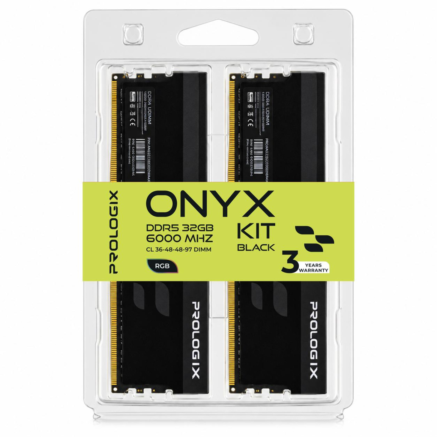 Модуль пам'яті ProLogix DDR5 32GB (2x16) Onyx 6000Mhz Black RGB (PRO32GB6000YBR5K)