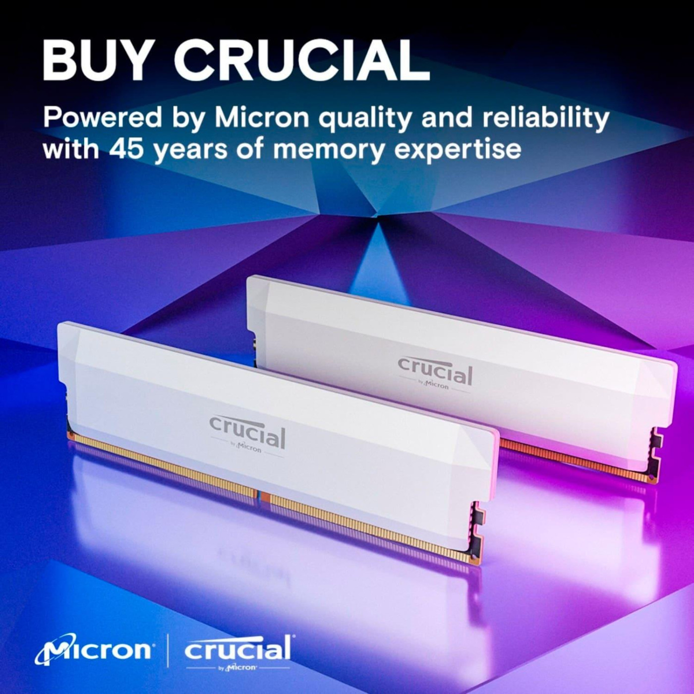 Модуль пам'яті Crucial DDR5 16GB Pro 6000Mhz Overclocking UDIMM CL36 White (CP16G60C36U5W) Б/в