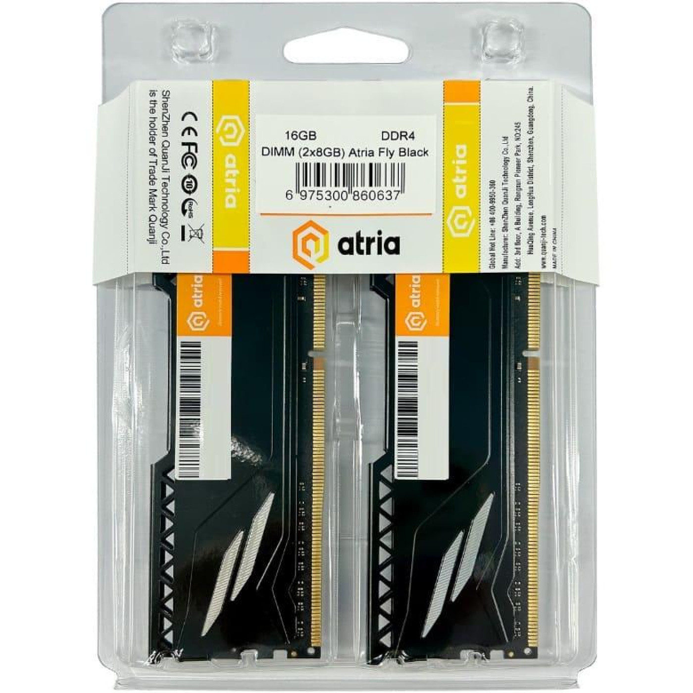 Модуль памяти ATRIA DDR4 16Gb (2x8) 3200MHz Fly Black UAT43200CL18BK2/16 (UAT43200CL18BK2/16)