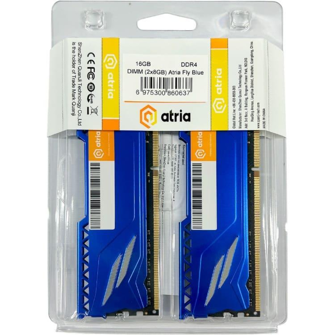 Модуль памяти ATRIA DDR4 16Gb (2x8) 3200MHz Fly Blue UAT43200CL18BLK2/16 (UAT43200CL18BLK2/16) Б/у