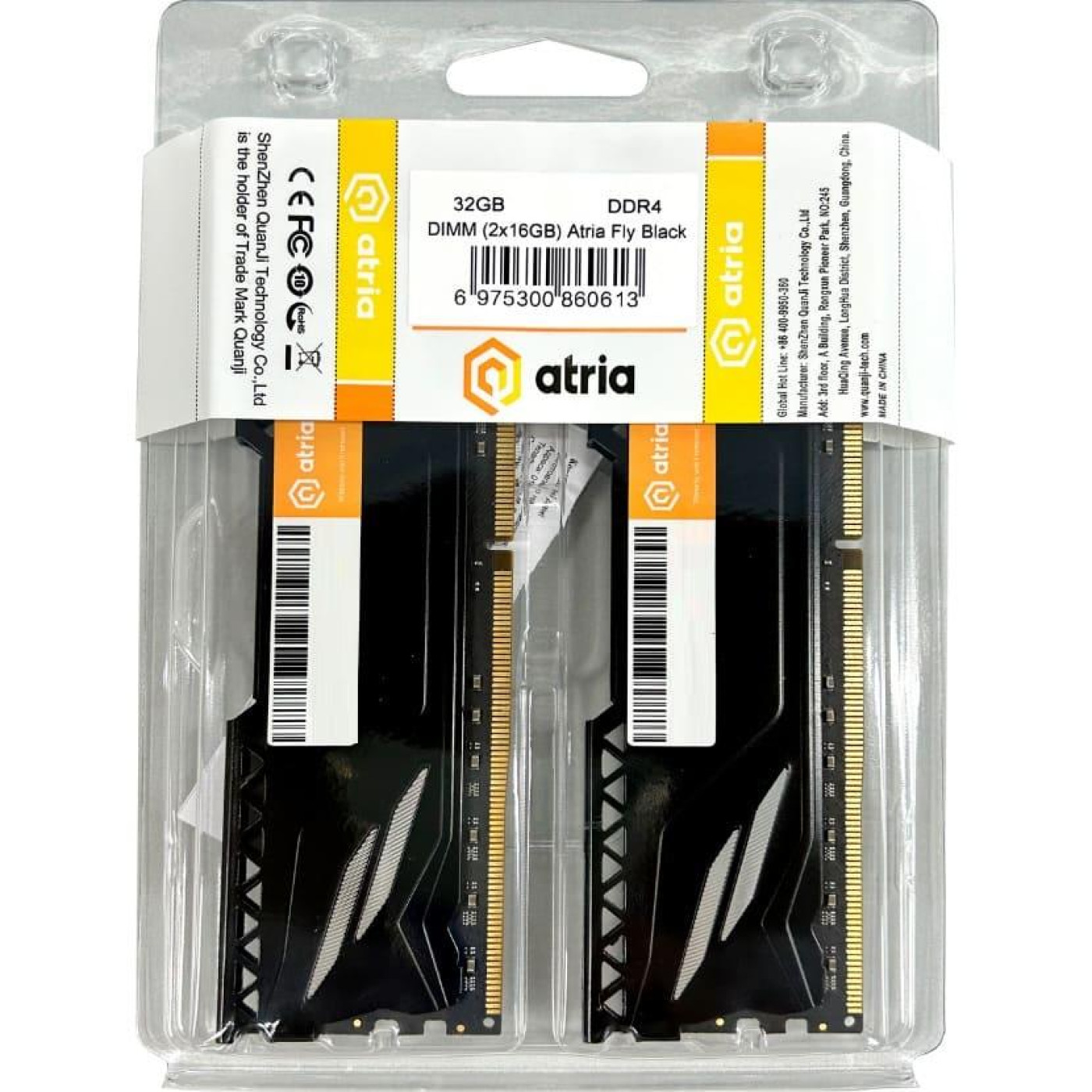 Модуль памяти ATRIA DDR4 32Gb (2x16) 3200MHz Fly Black UAT43200CL18BK2/32 (UAT43200CL18BK2/32)