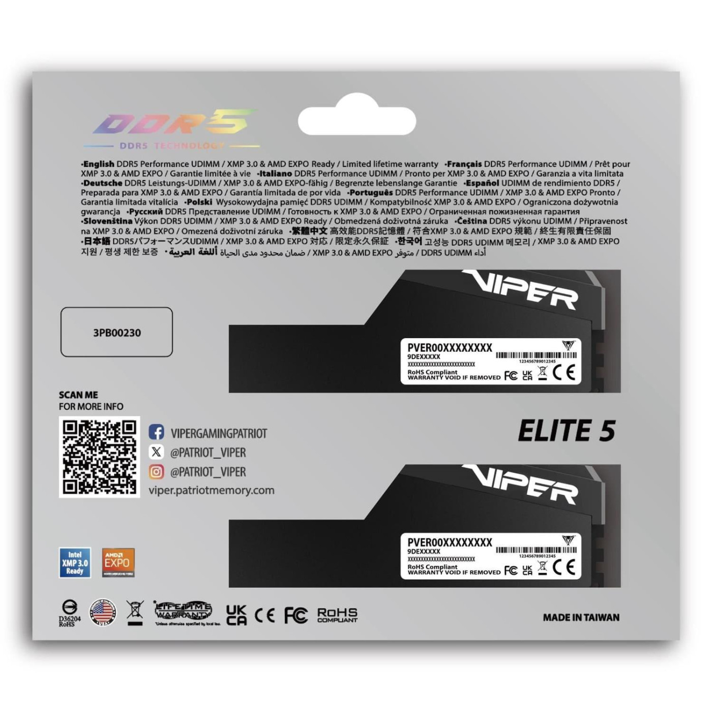 Модуль памяти Patriot DDR5 32GB (2x16) Viper Elite 5 Ultra 6000Mhz (VEU532G6036K)