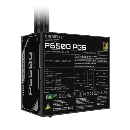 Блок живлення GIGABYTE P650G 650W PCIE 5.1 80+ Gold (GP-P650G PG5) Black