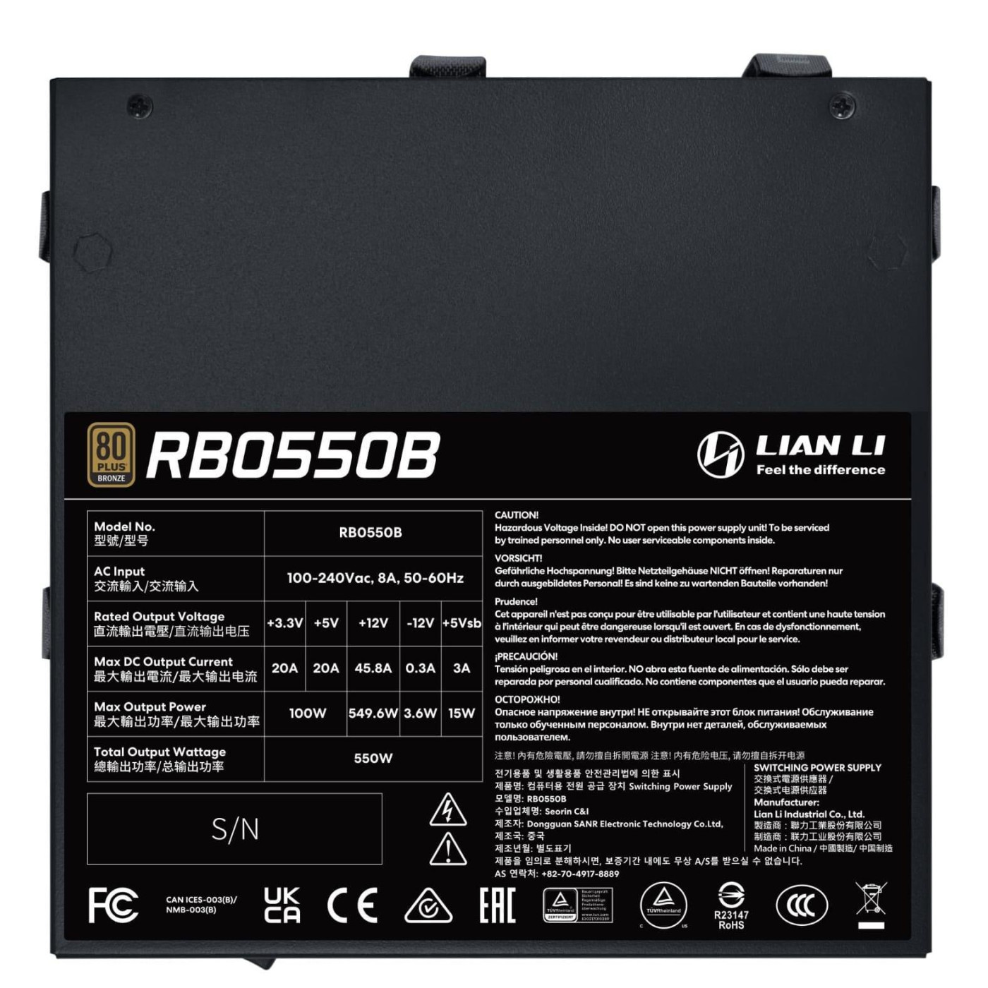 Блок живлення Lian Li RB0550B 550W 80+ Bronze (G9P.RB0550B.B000.EU) Black