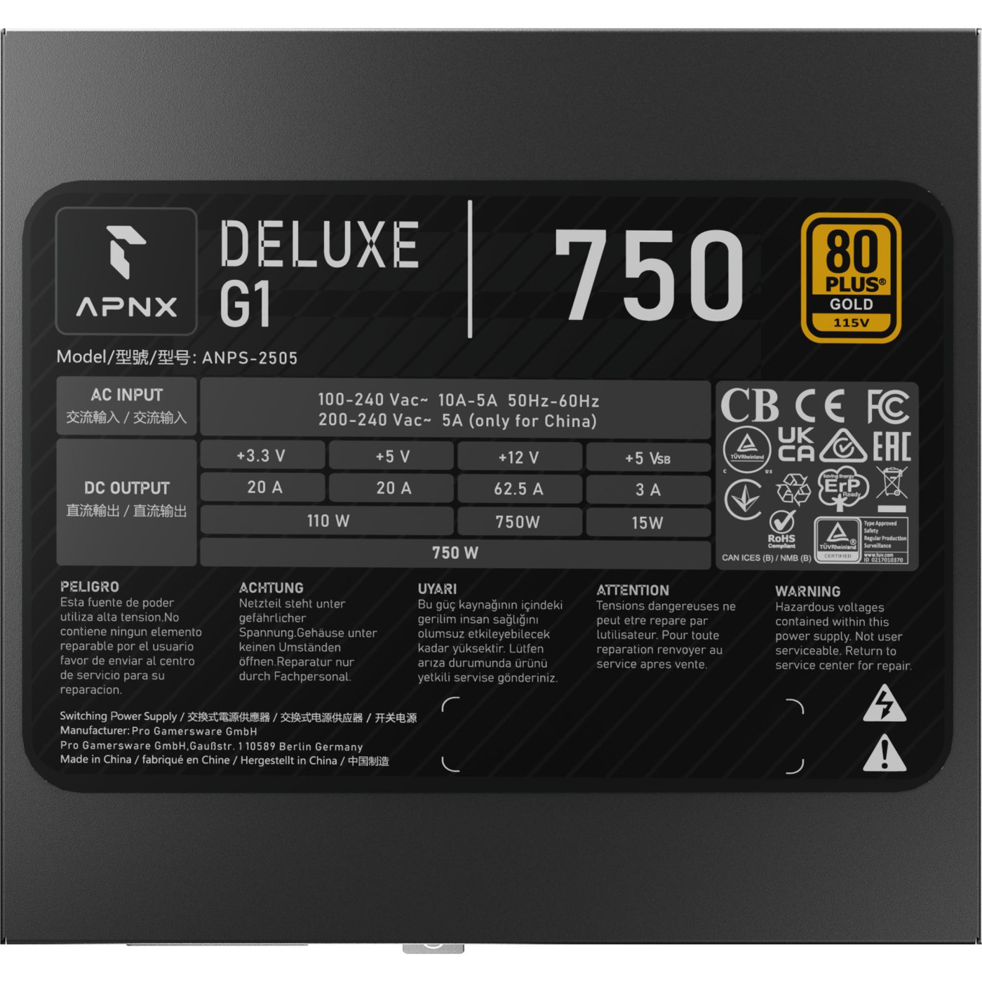 Блок живлення APNX Deluxe G1 750W 80+ Gold (APPG-D175FEC.X1) Black