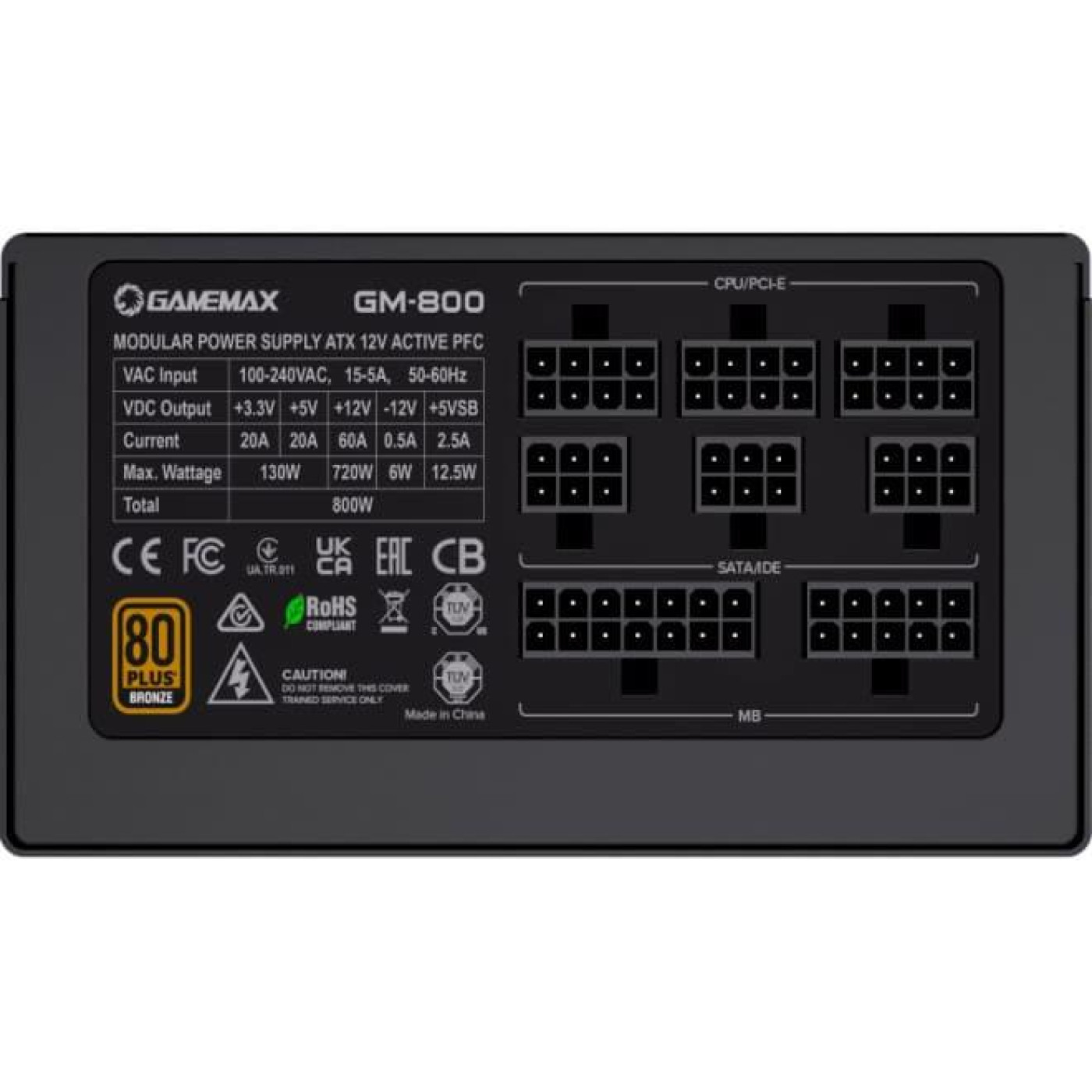 Блок живлення GameMax GM-800 Modular 800W 80+ Bronze (GM-800 Modular) Б/в,U1