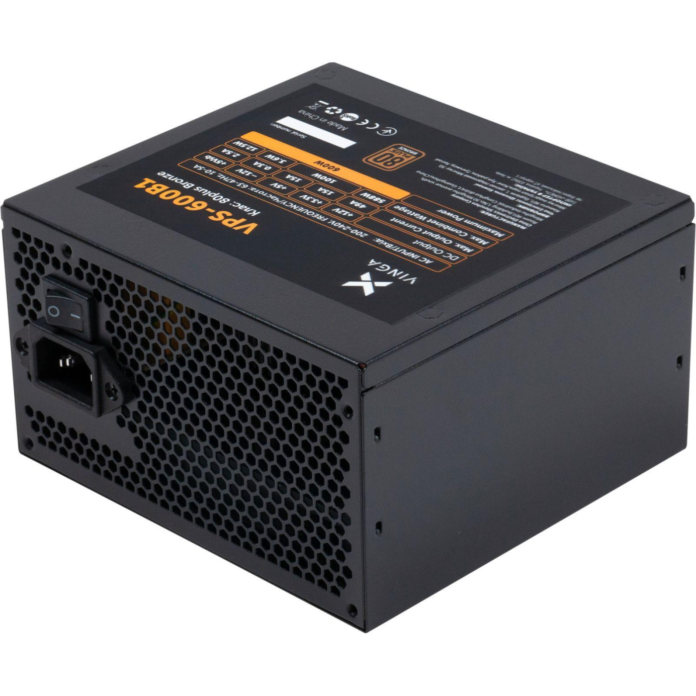 Блок питания Vinga 600W 80+ (VPS-600B1) Black