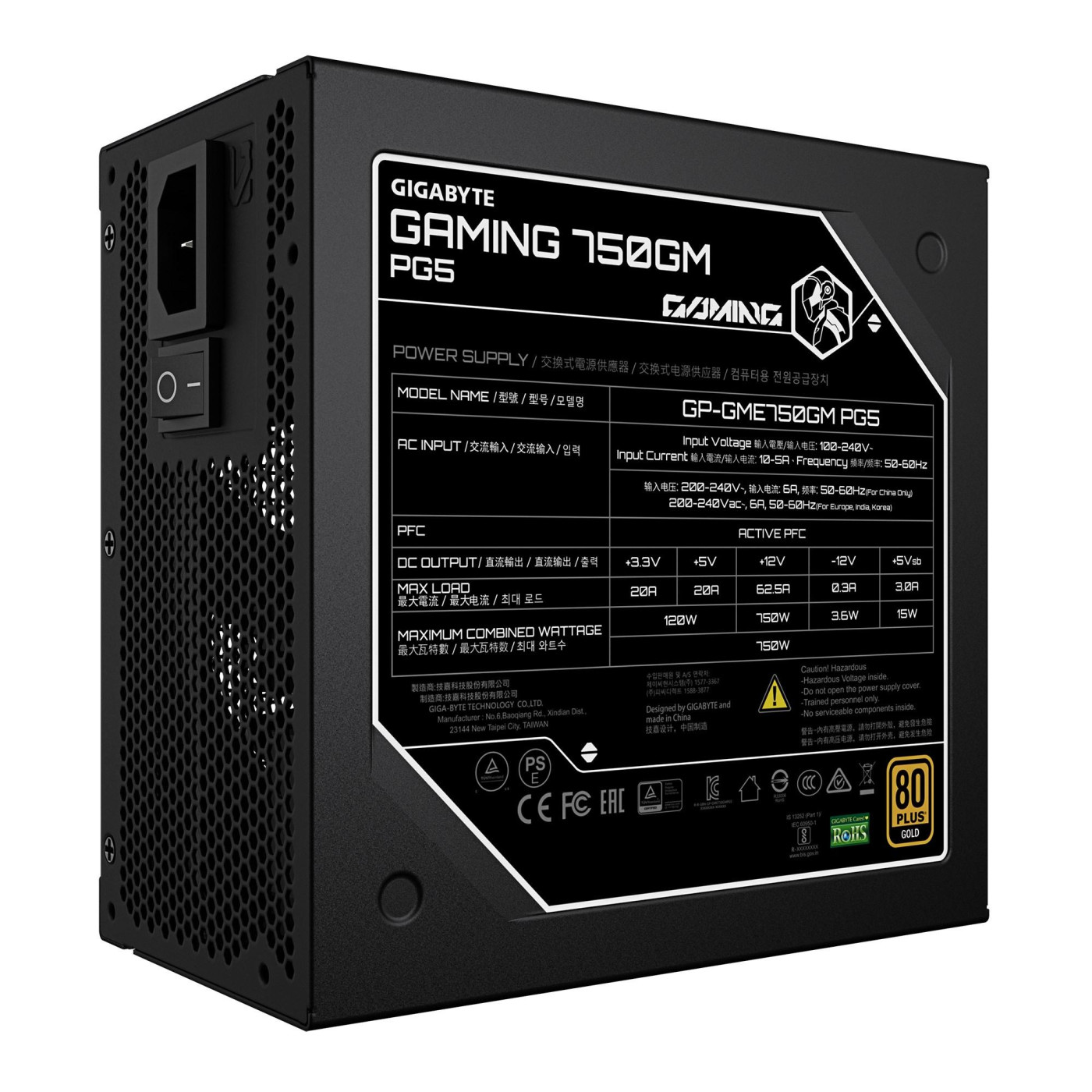 Блок питания GIGABYTE Gaming 750GM PG5 80+ Gold (GP-GME750GM PG5) Black