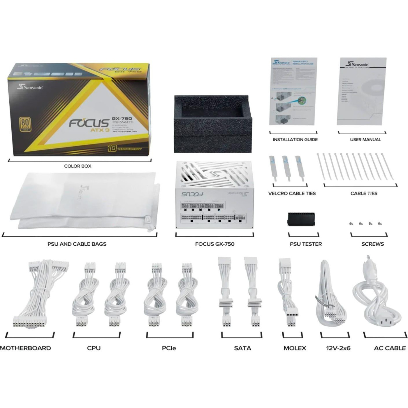Блок питания Seasonic FOCUS GX-750 750W ATX 3.1 80+ Gold White (FOCUS-GX-750-ATX31-WHITE)