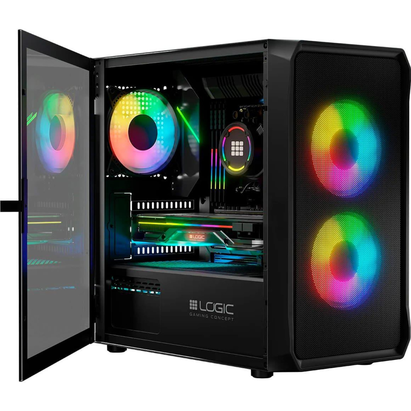 Корпус LogicConcept PORTOS MESH+GLASS ARGB fans 3x120mm BLACK без БЖ mATX