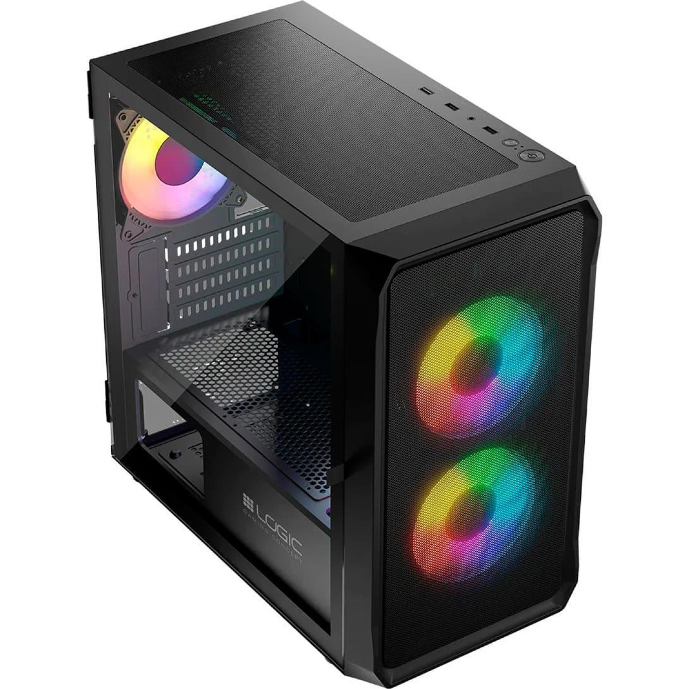 Корпус LogicConcept PORTOS MESH+GLASS ARGB fans 3x120mm BLACK без БЖ mATX