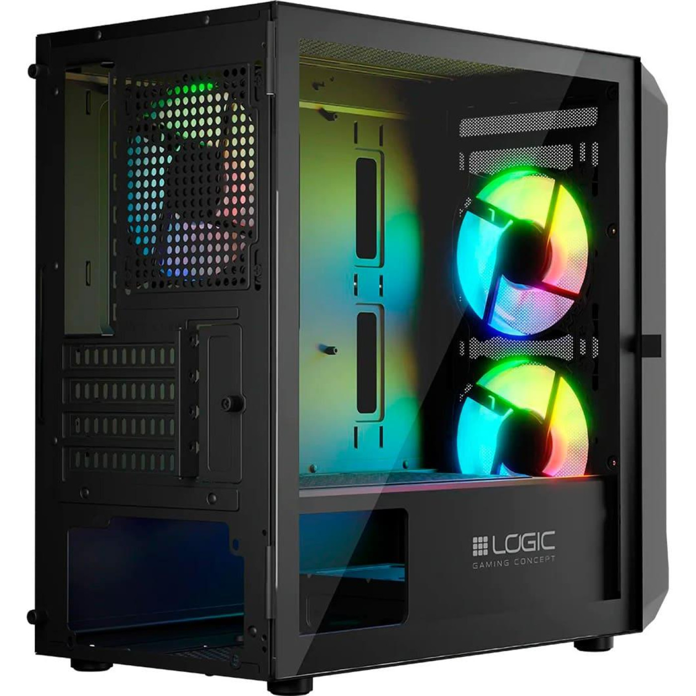 Корпус LogicConcept PORTOS MESH+GLASS ARGB fans 3x120mm BLACK без БЖ mATX