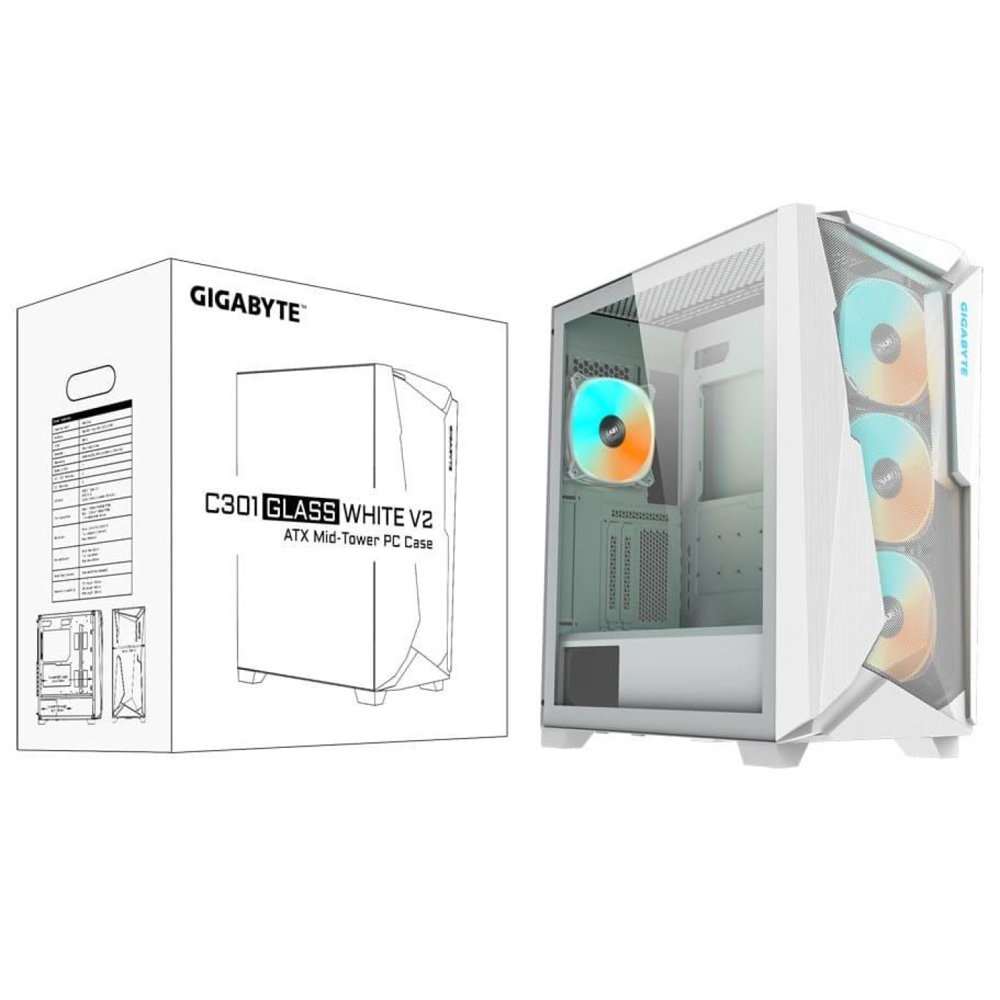 Корпус Gigabyte C301 Glass V2 без БЖ White (GB-C301GW V2) Без БП