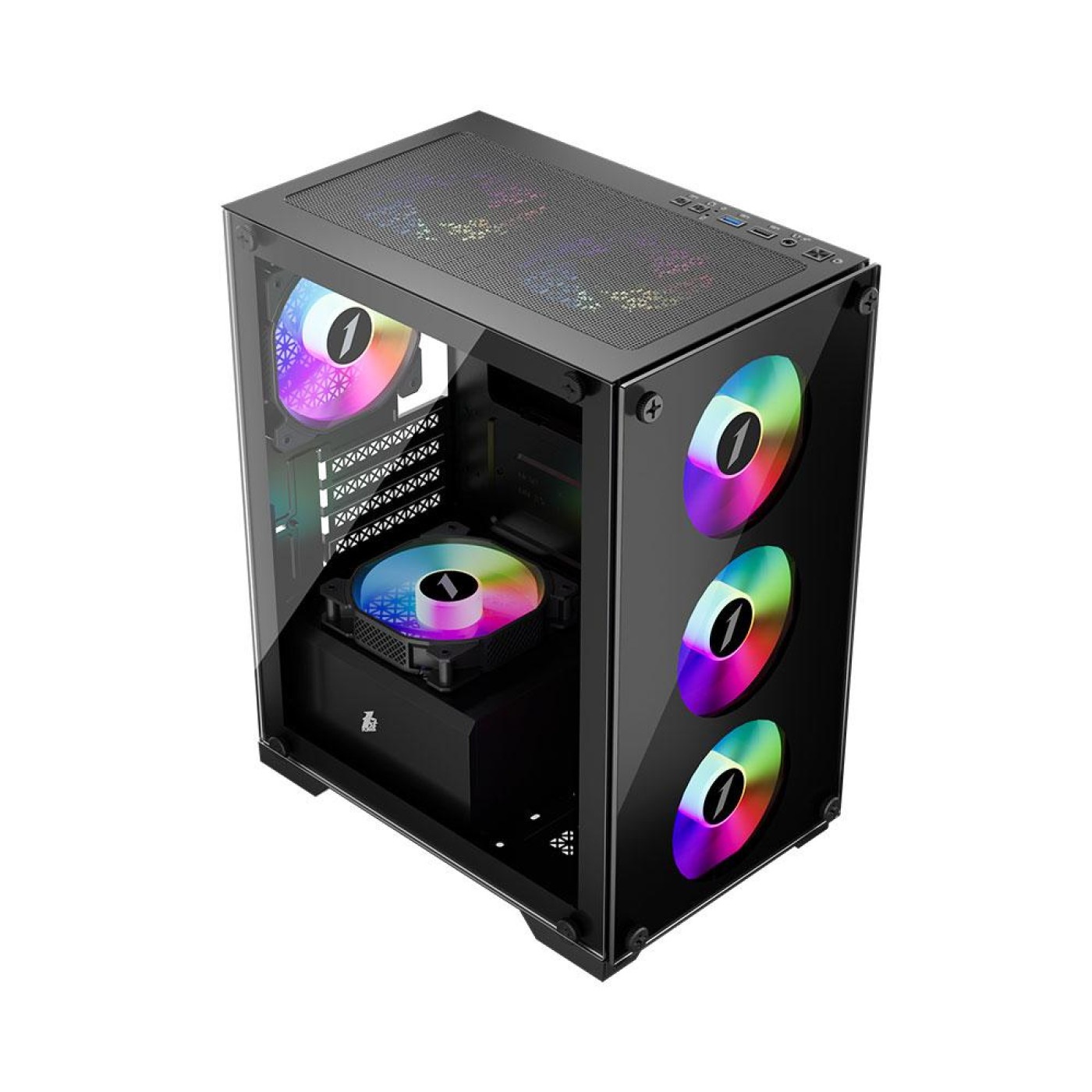 Корпус 1stPlayer X2-M-BK-4F1 Black без БП (X2-M-BK-4F1)
