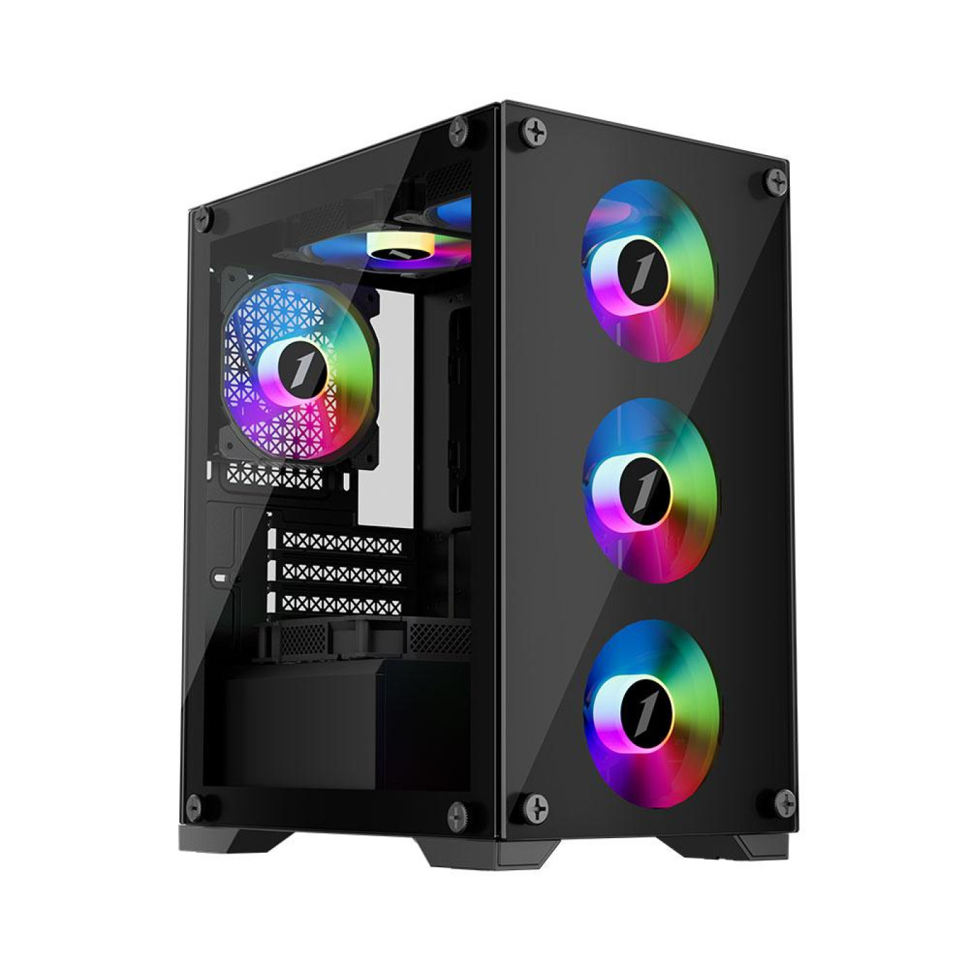 Корпус 1stPlayer X2-M-BK-4F1 Black без БП (X2-M-BK-4F1)