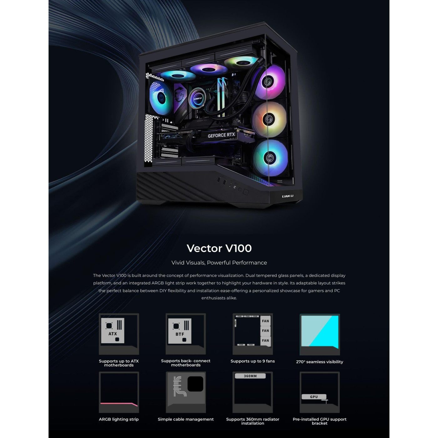 Корпус Lian Li Vector V100R Tempered Glass без БП White (G99.V100RW.01)
