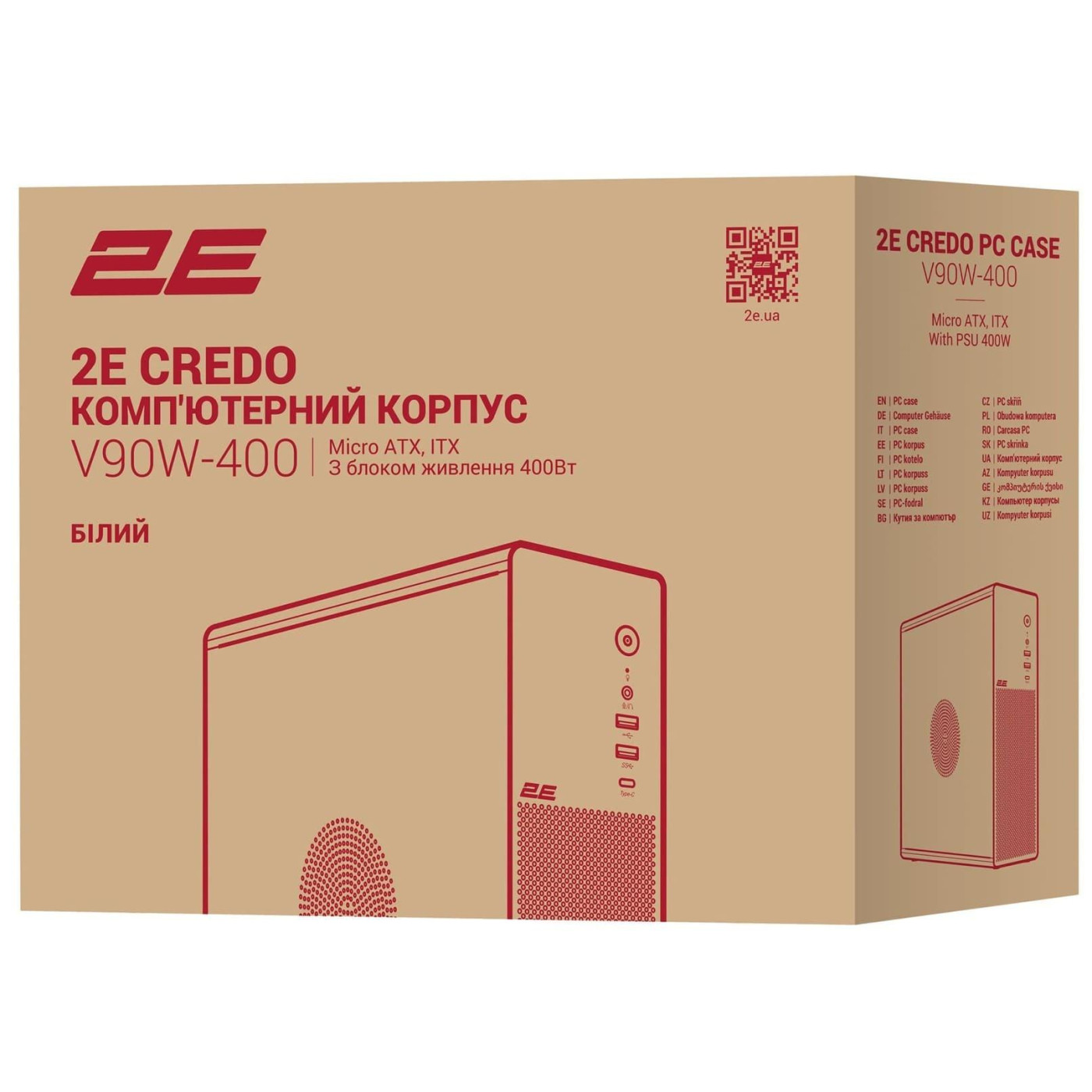 Корпус 2E Credo Slim V90W-400 с БП ATX400 White (2E-V90W-400)