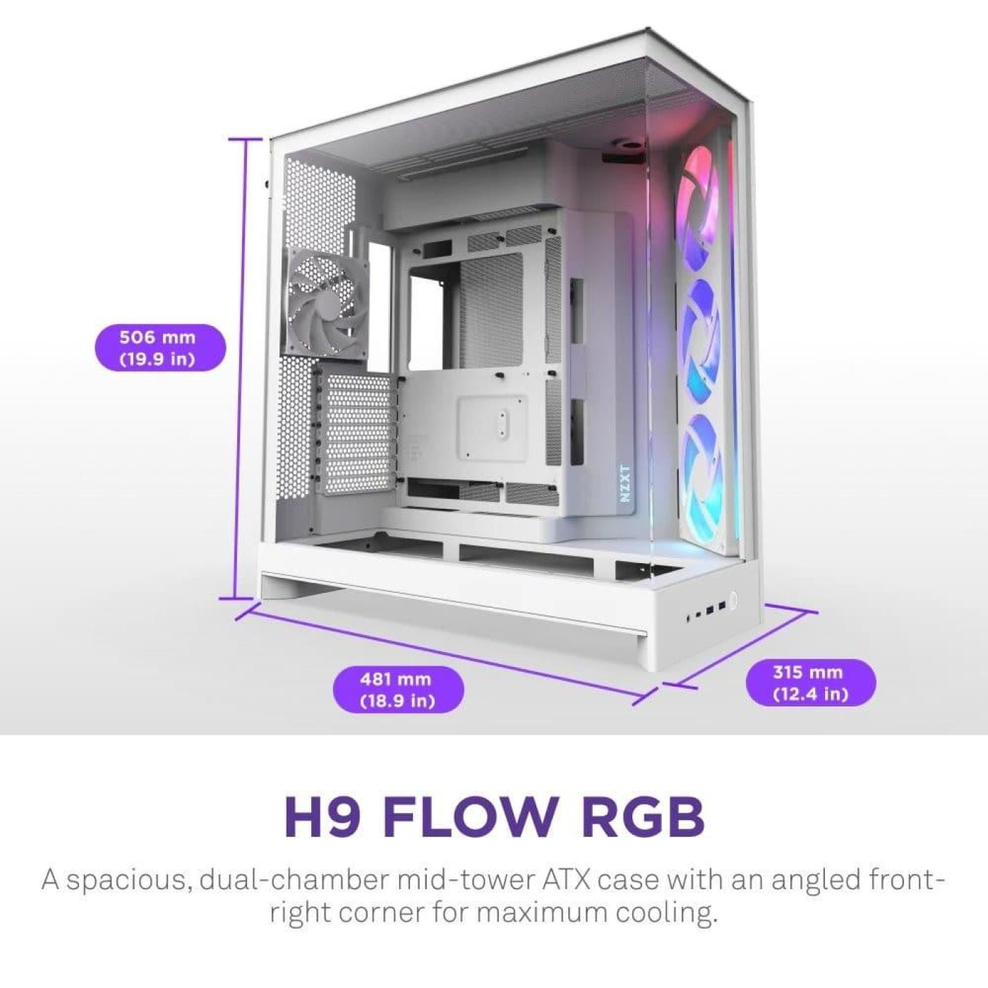 Корпус NZXT H9 Flow RGB Tempered Glass без БЖ White (CM-H92FW-R1)