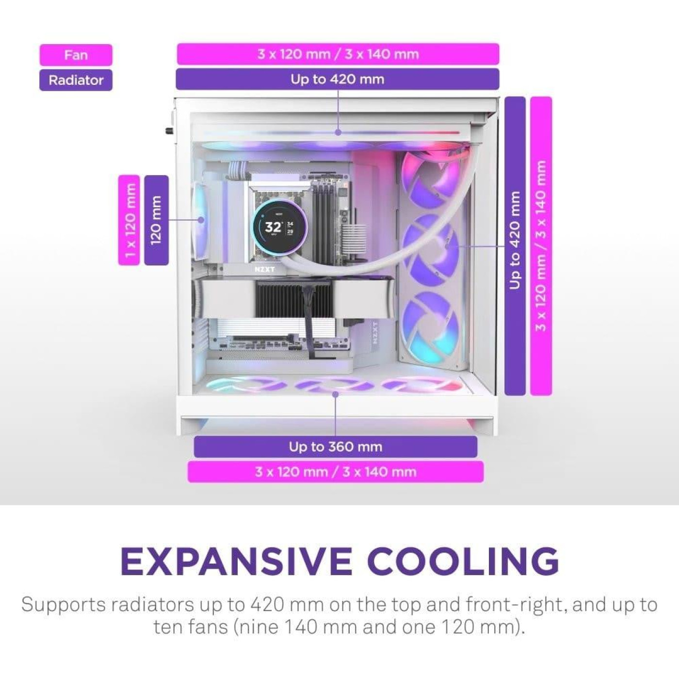 Корпус NZXT H9 Flow RGB Tempered Glass без БЖ White (CM-H92FW-R1)